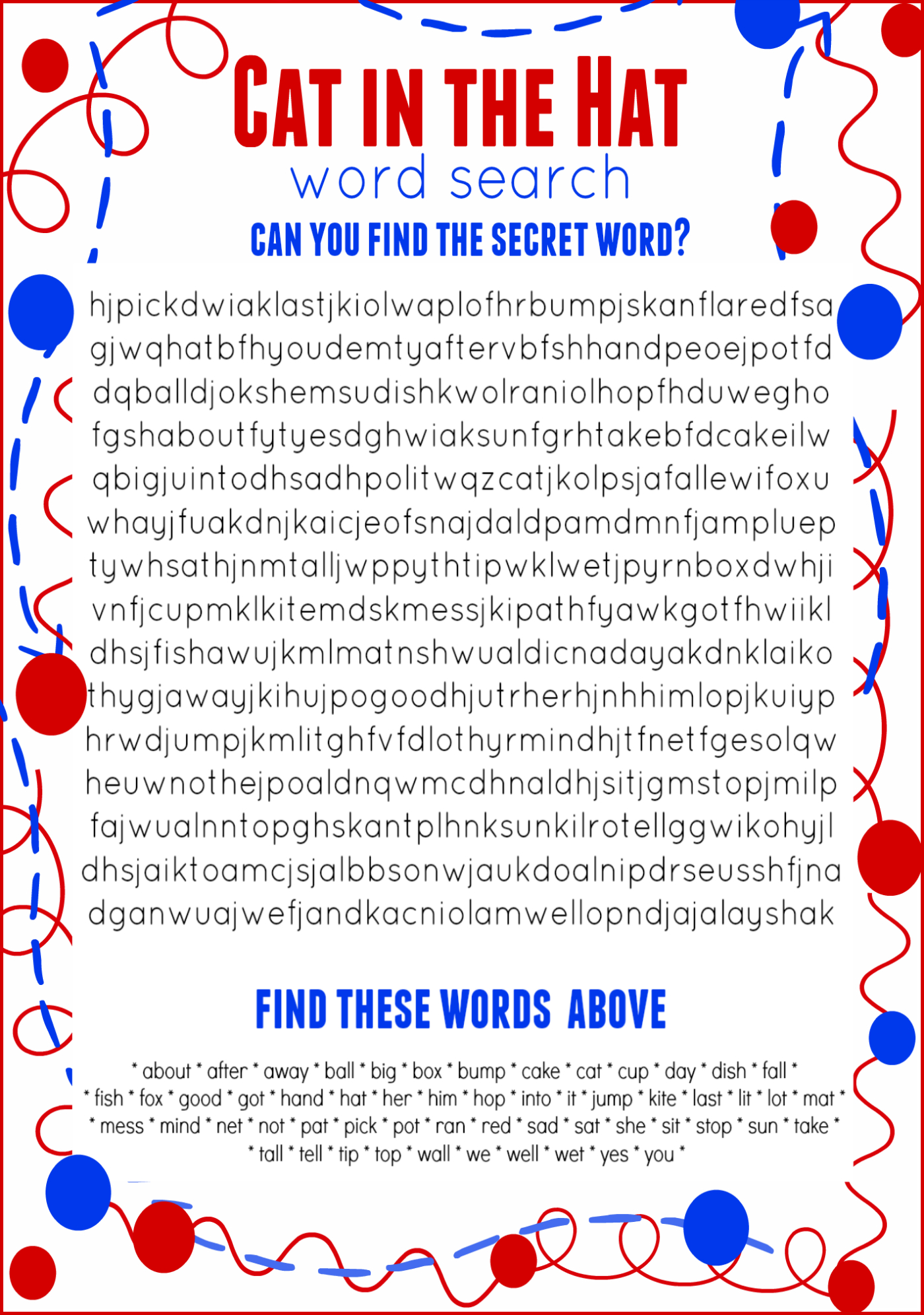 Cat In The Hat Word Search Free Printable Dr. Seuss Birthday - Free Printable Cat In The Hat Pictures