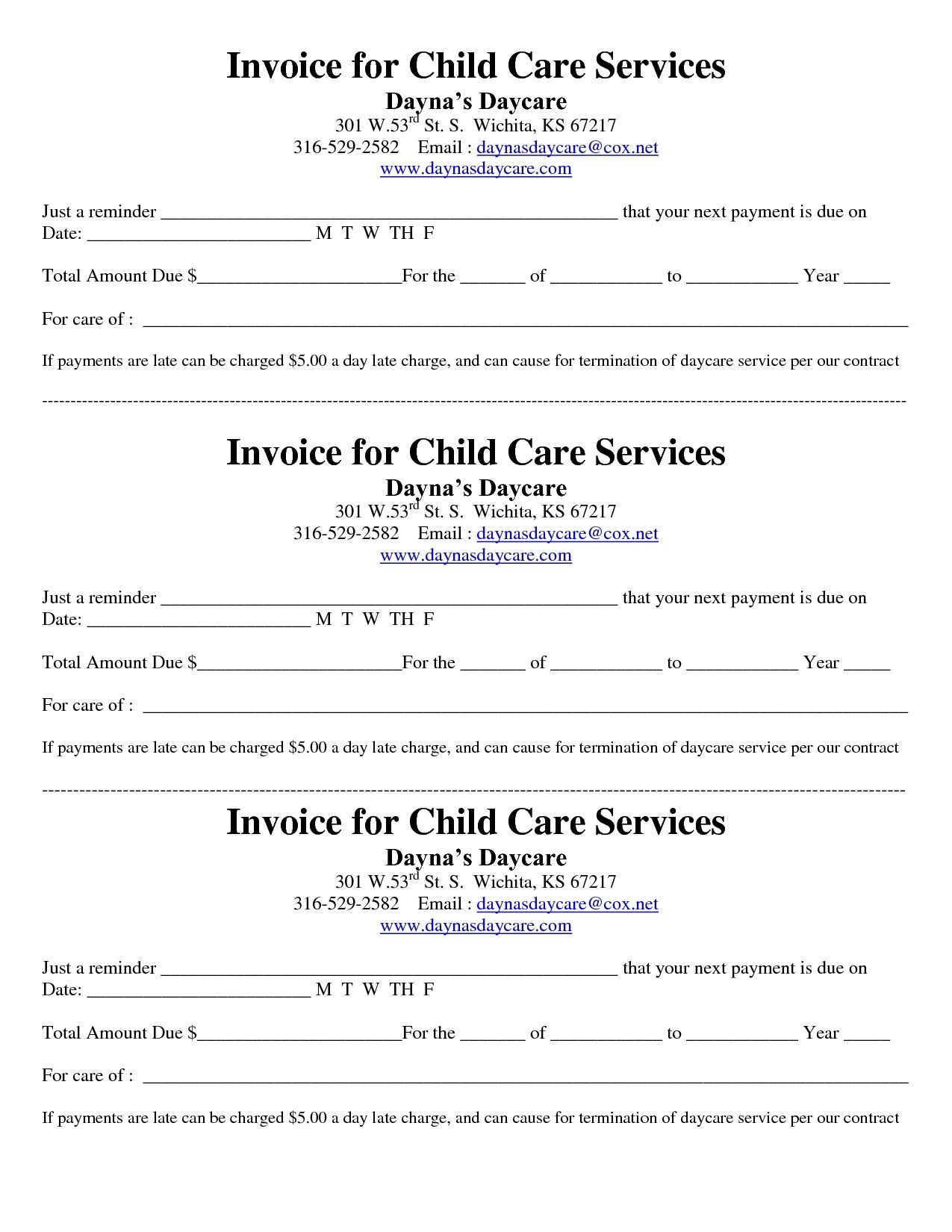 Child Care Receipt/invoice | Jordi Preschool | Invoice Template - Free Printable Daycare Receipts
