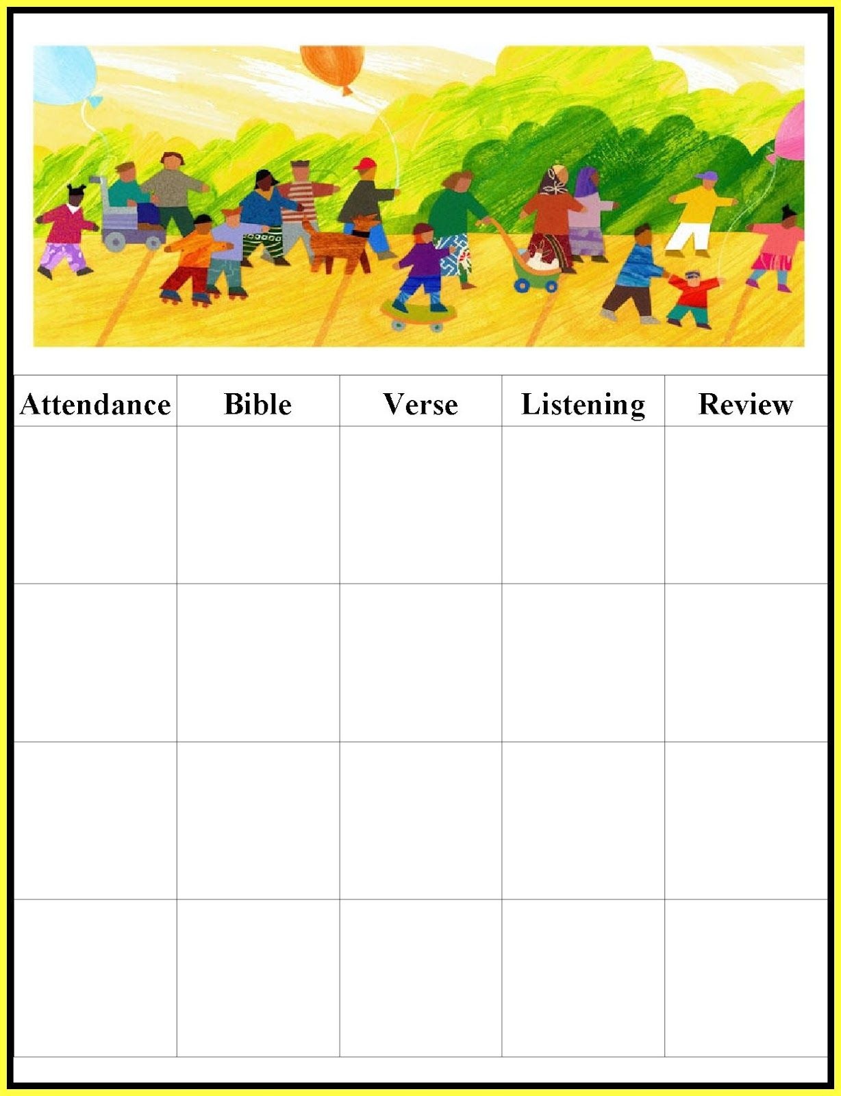 Childrens Gems In My Treasure Box: Sunday School - Attendance Charts - Sunday School Attendance Chart Free Printable