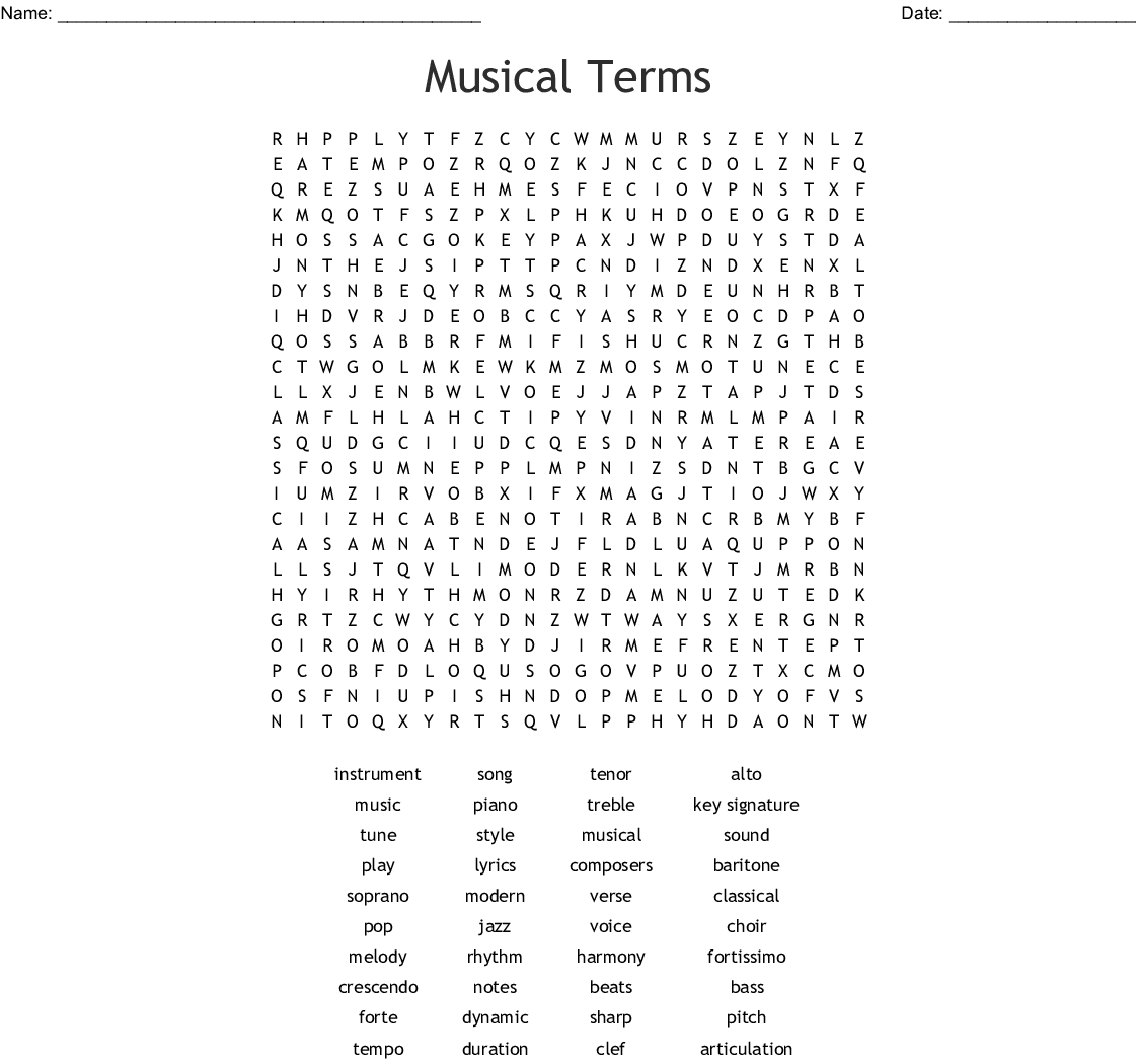 Choir Word Search - Wordmint - Free Printable Music Word Searches
