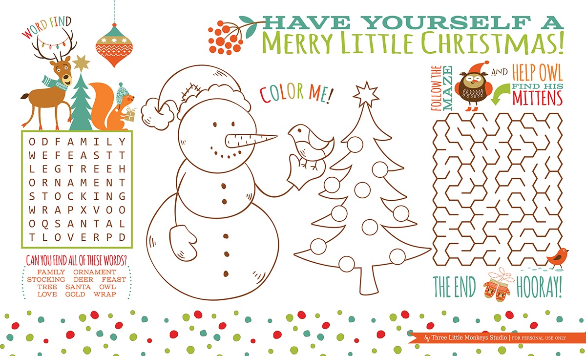 Free Printable Christmas Placemats For Adults Free Printable A to Z