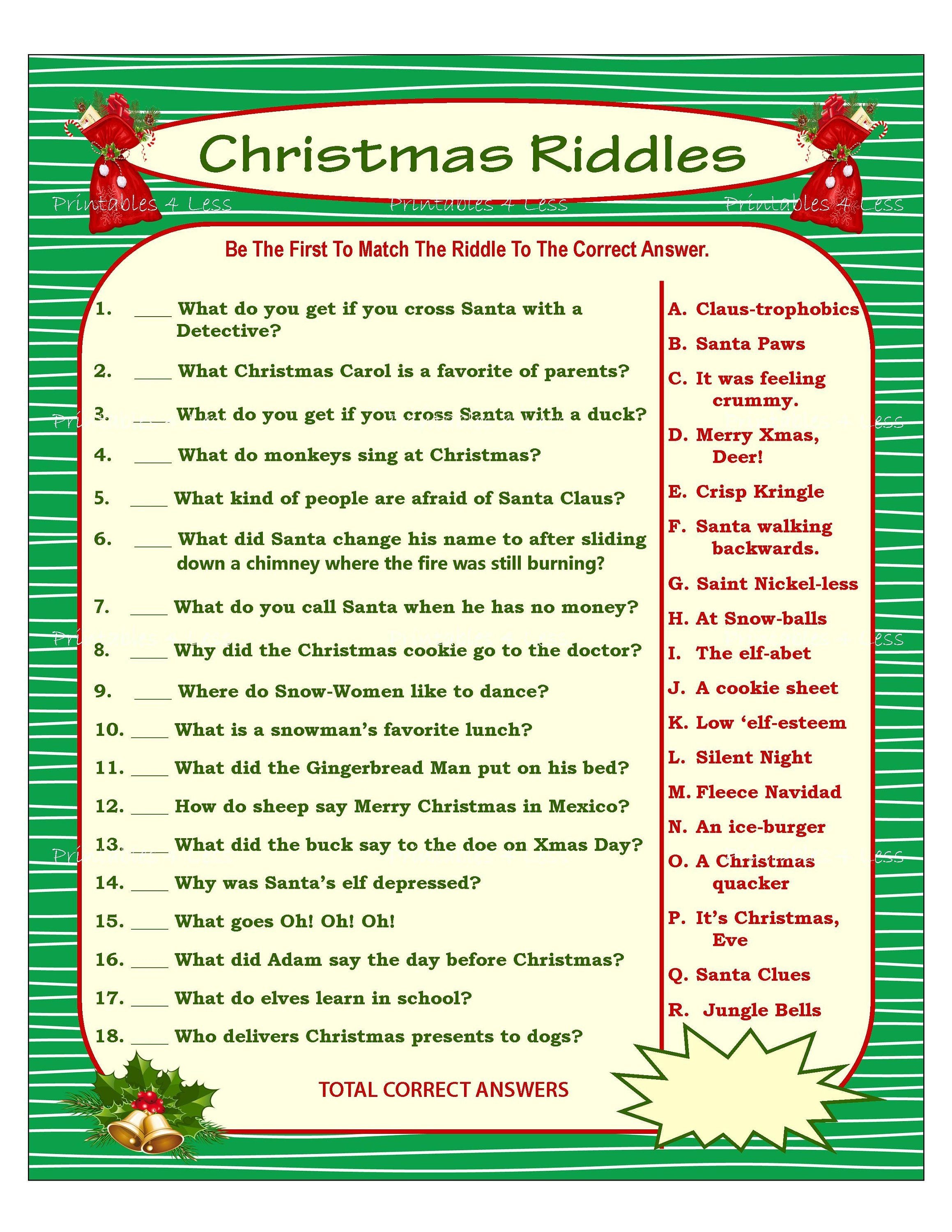 Christmas Riddle Game, Diy Holiday Party Game, Printable Christmas - Free Printable Christmas Riddle Games