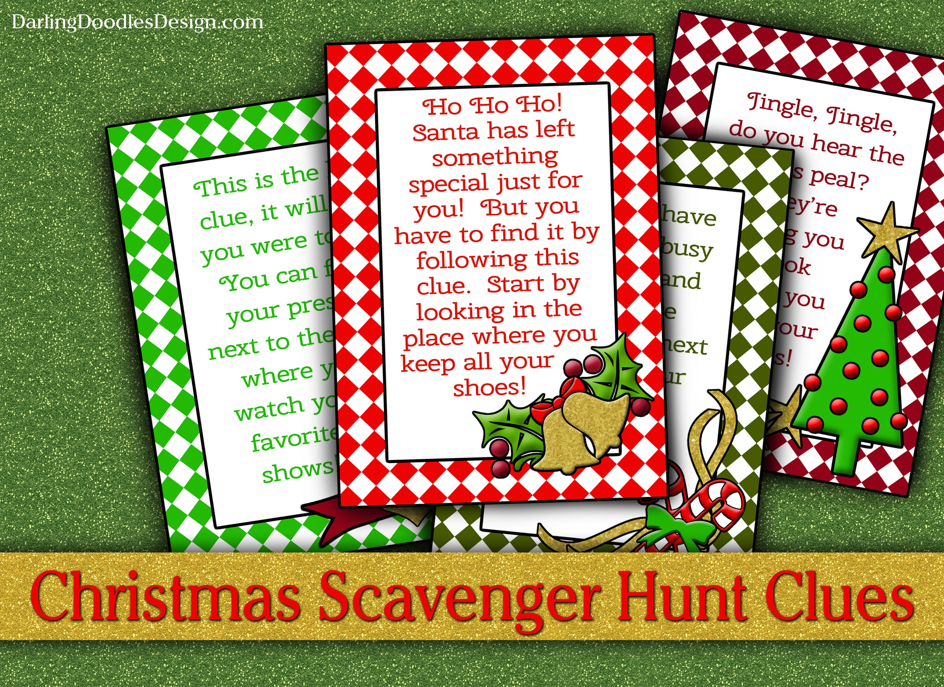 Christmas Scavenger Hunt Cards - Darling Doodles - Free Printable Christmas Treasure Hunt Clues