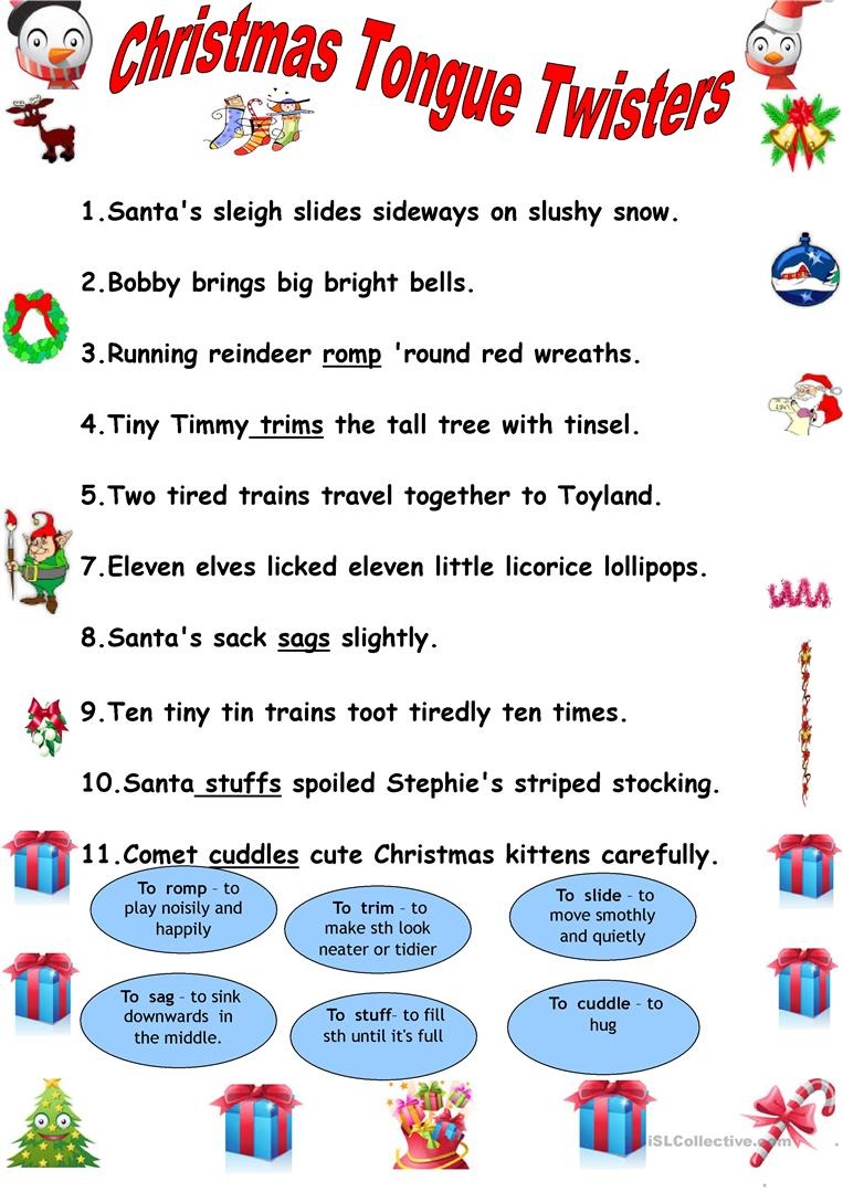 Christmas Tongue Twisters. Worksheet - Free Esl Printable Worksheets - Free Printable Tongue Twisters