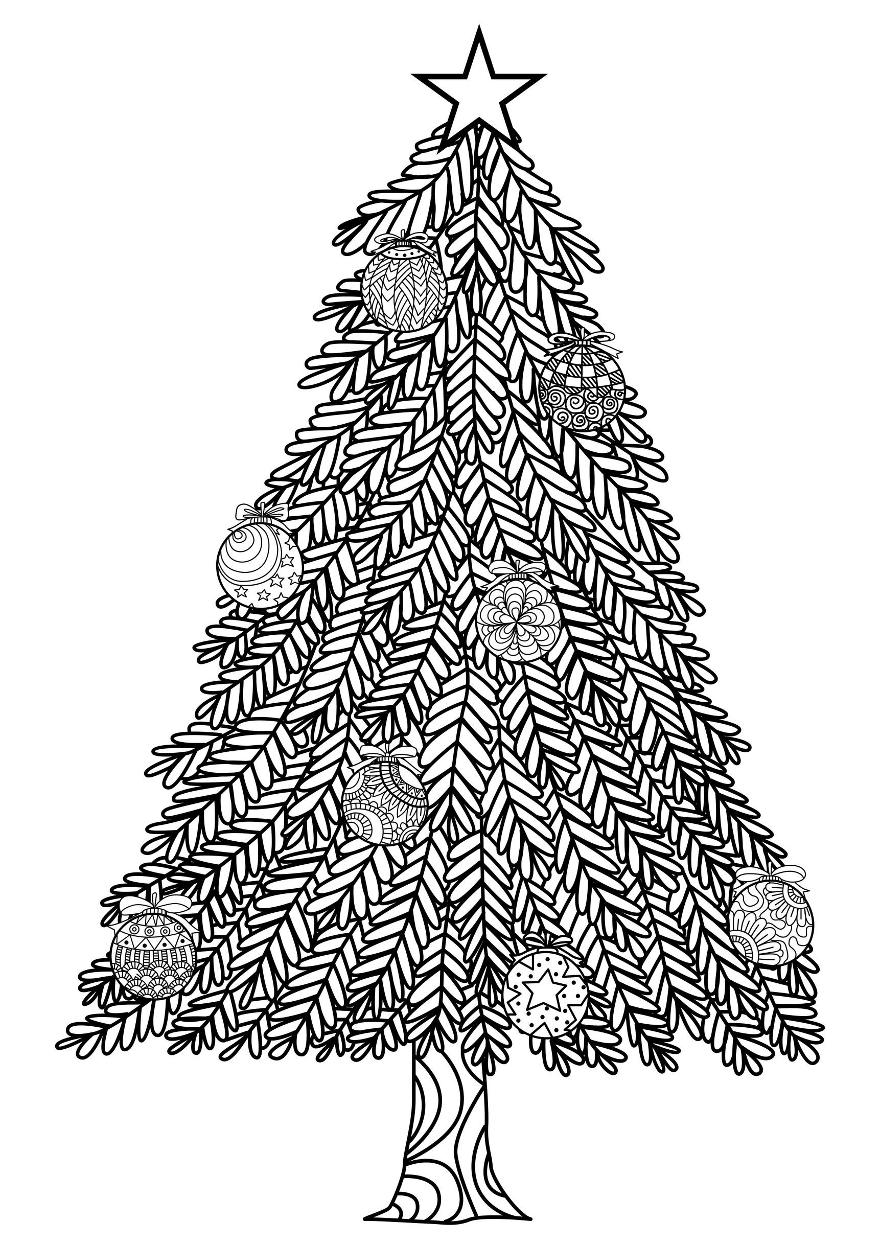 Christmas Tree With Ball Ornaments - Christmas Adult Coloring Pages - Free Printable Christmas Tree Ornaments To Color