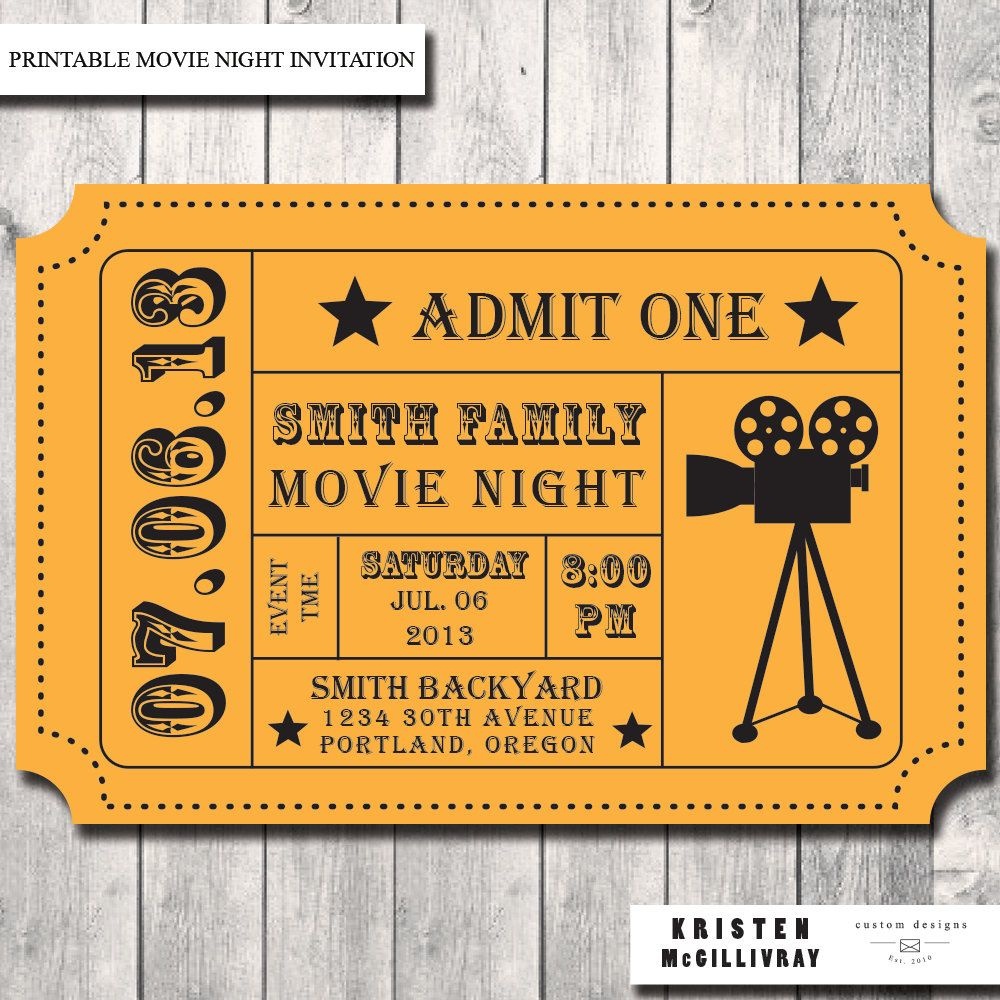 Cinema Ticket Invitation Template • Invitation Template Ideas - Free Printable Movie Ticket Birthday Party Invitations