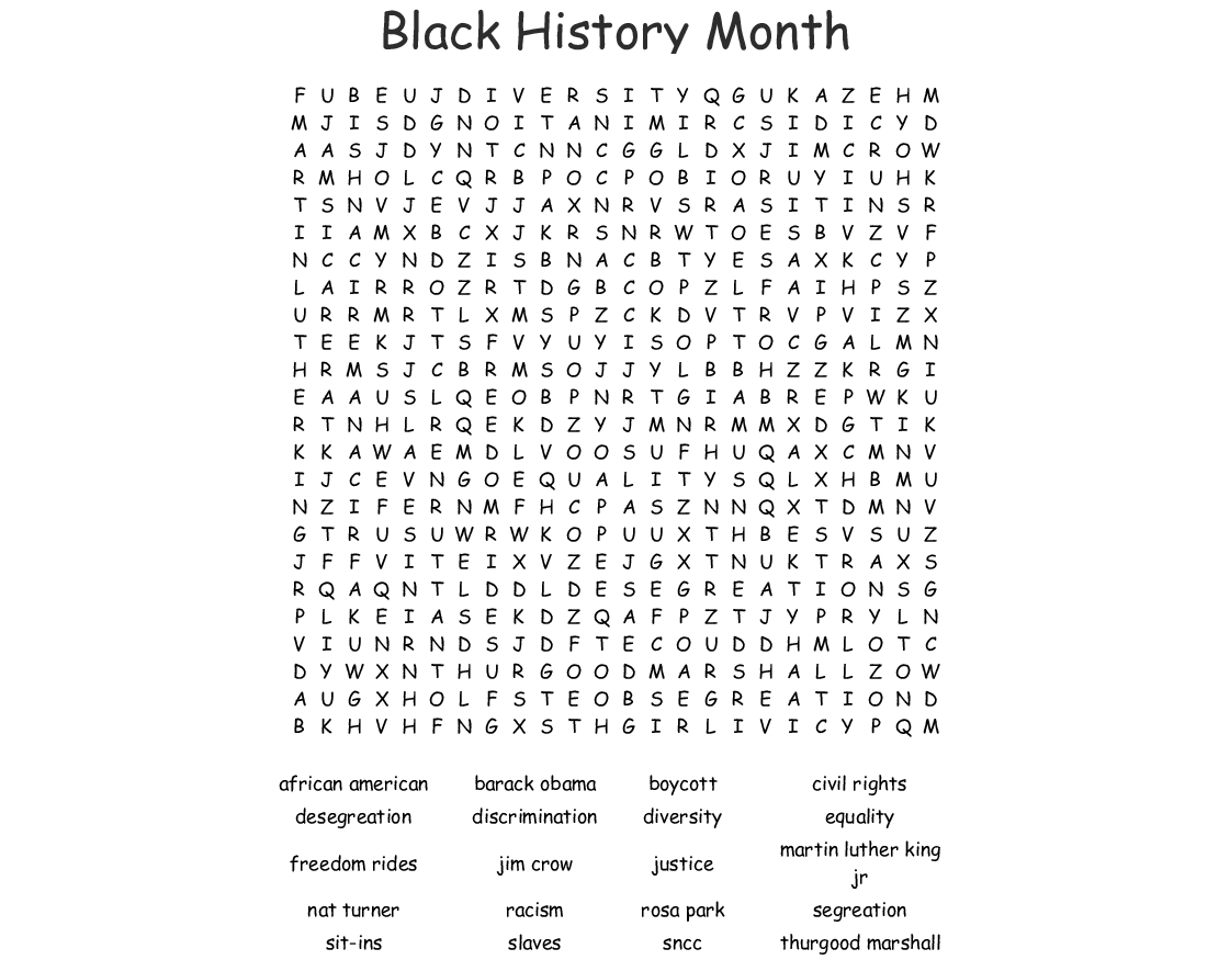 Civil Rights Word Search - Wordmint - Free Printable Black History Month Word Search