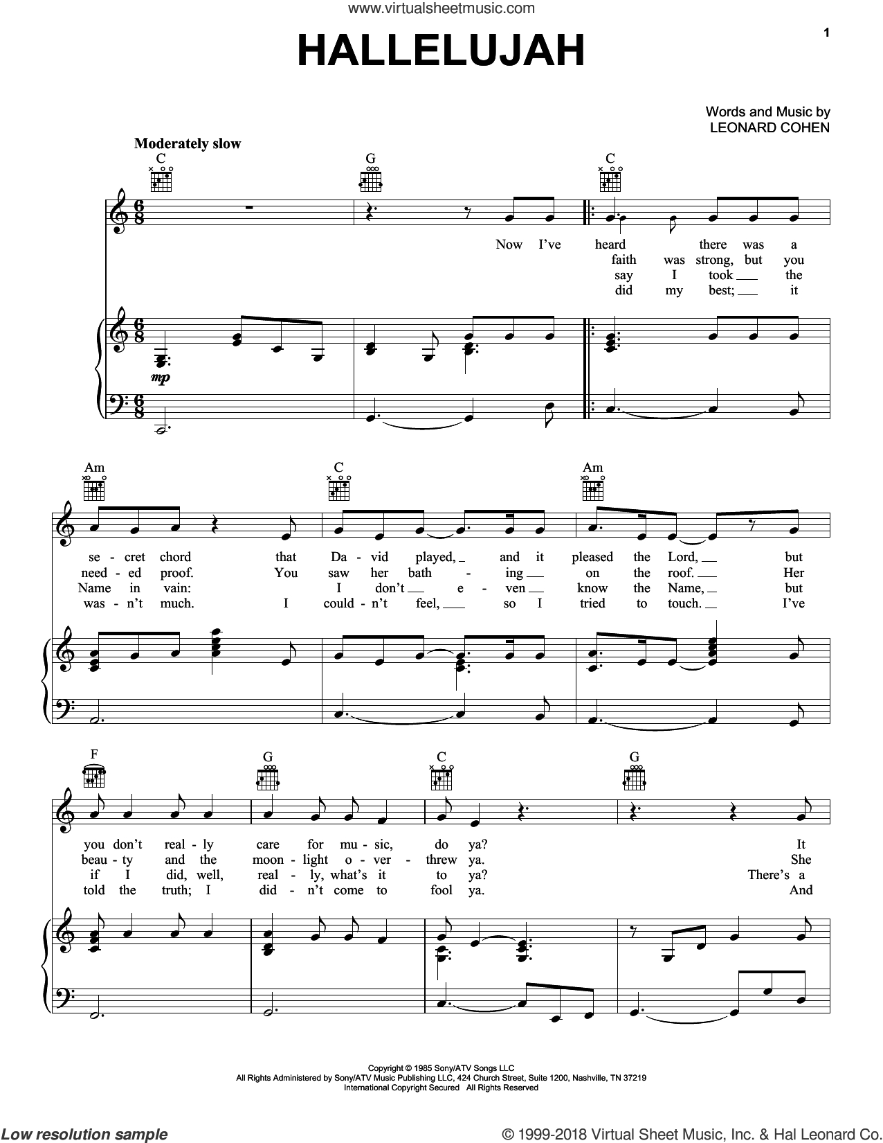 Cohen - Hallelujah Sheet Music For Voice, Piano Or Guitar [Pdf] - Free Printable Piano Sheet Music For Hallelujah By Leonard Cohen