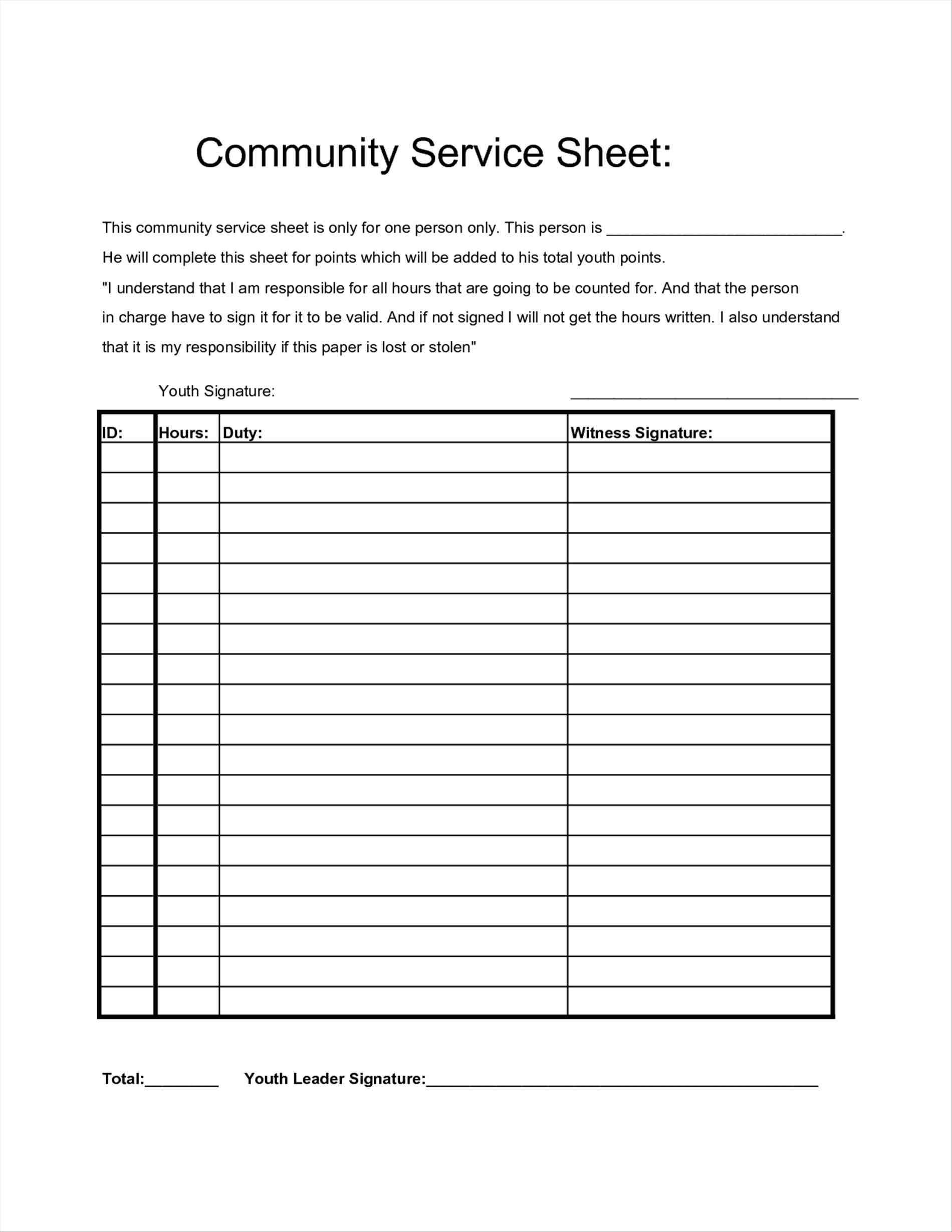 Community Service Timesheet – New-Top-Directory - Free Printable Community Service Log Sheet