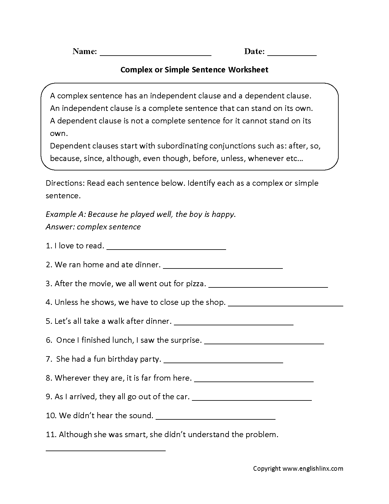 Complex Or Simple Sentences Worksheet | Education | Common Core - 6Th Grade Writing Worksheets Printable Free