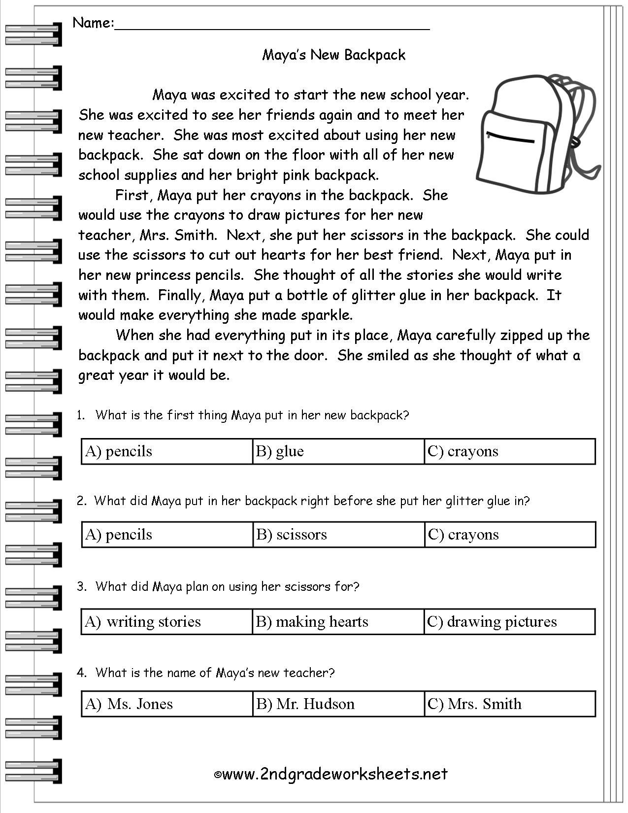 Comprehension Worksheet | Education | 2Nd Grade Reading Worksheets - Free Printable 3Rd Grade Reading Worksheets