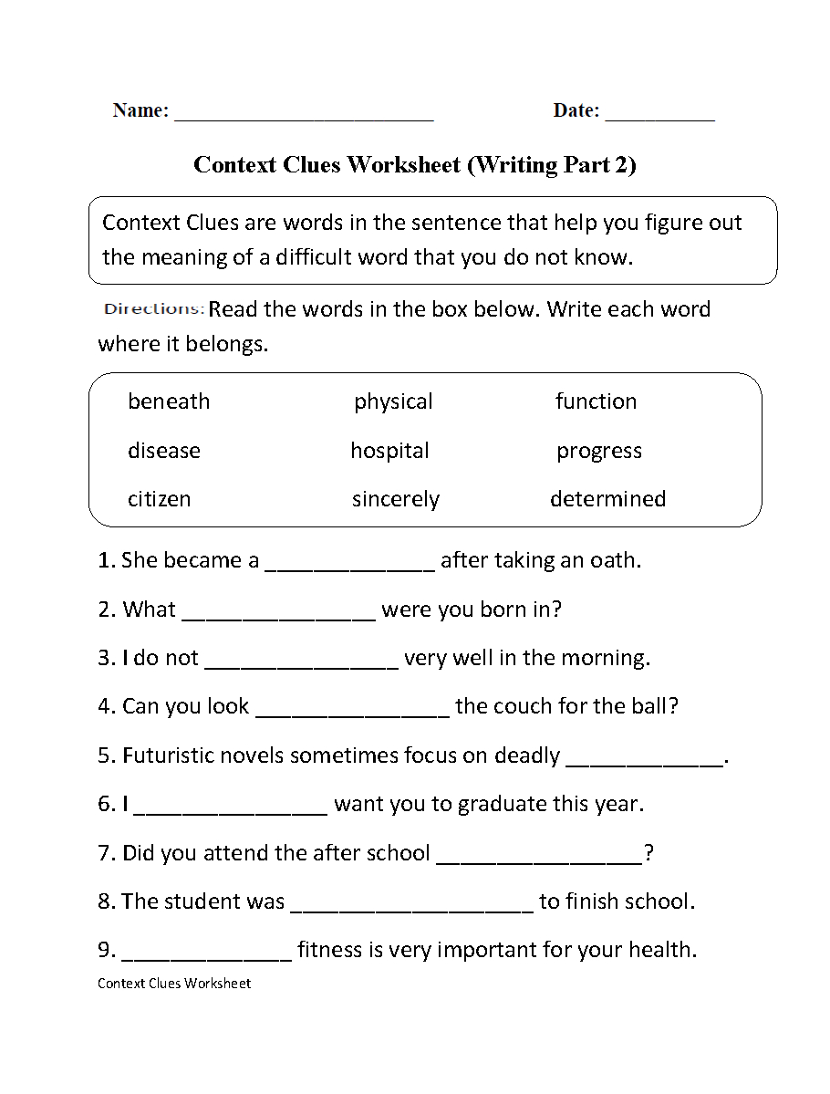 Context Clues Worksheet Writing Part 2 Intermediate | Great English - Free Printable 7Th Grade Vocabulary Worksheets