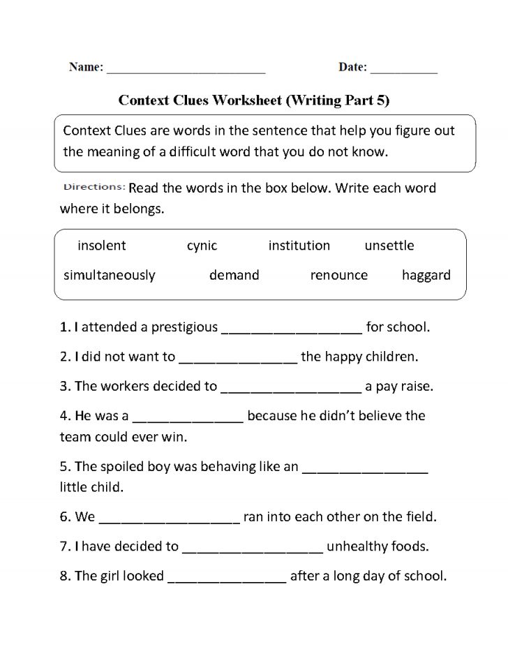 Free Printable 5Th Grade Context Clues Worksheets