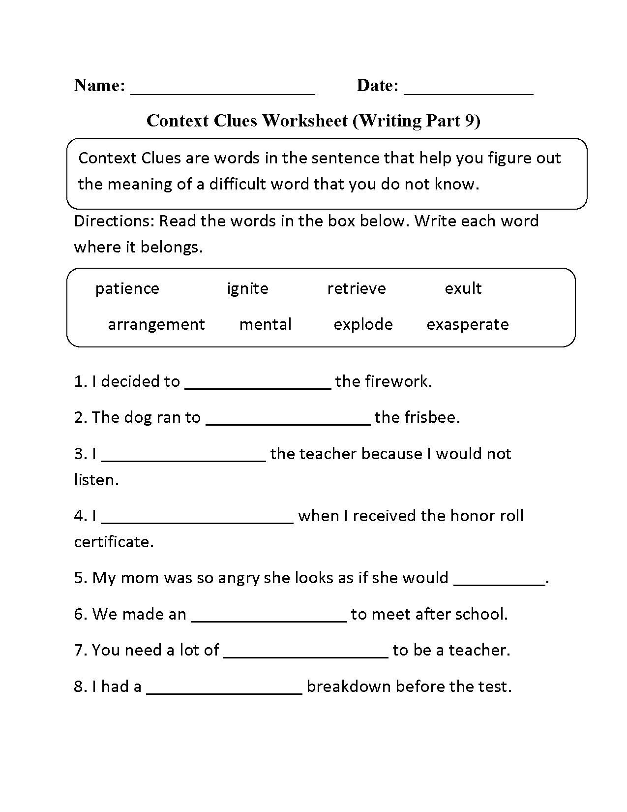 Context Clues Worksheet Writing Part 9 Intermediate | Context Clues - Free Printable 5Th Grade Context Clues Worksheets