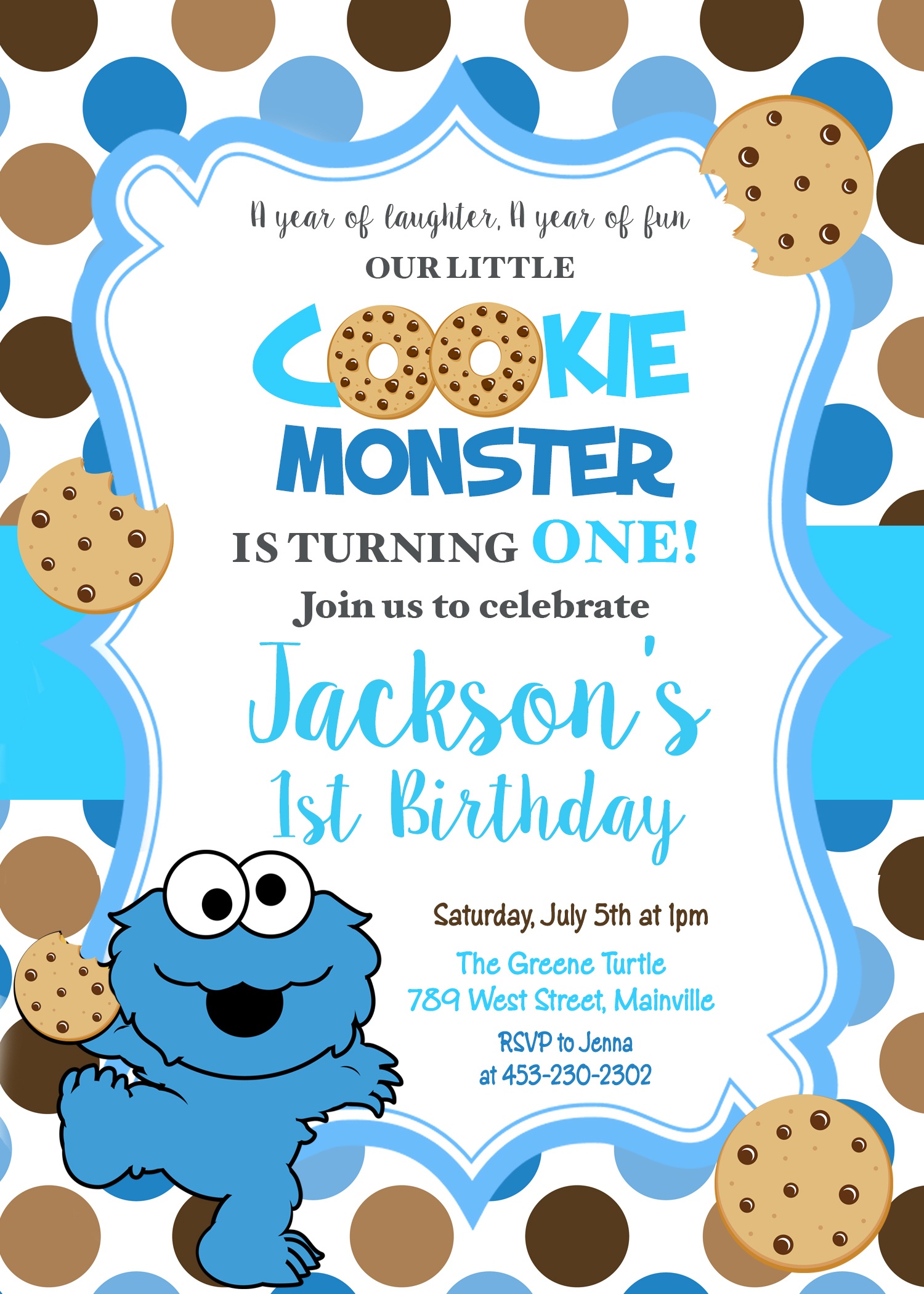 Cookie Monster First Birthday, One Year, Birthday Party, Invitation - Free Printable Cookie Monster Birthday Invitations