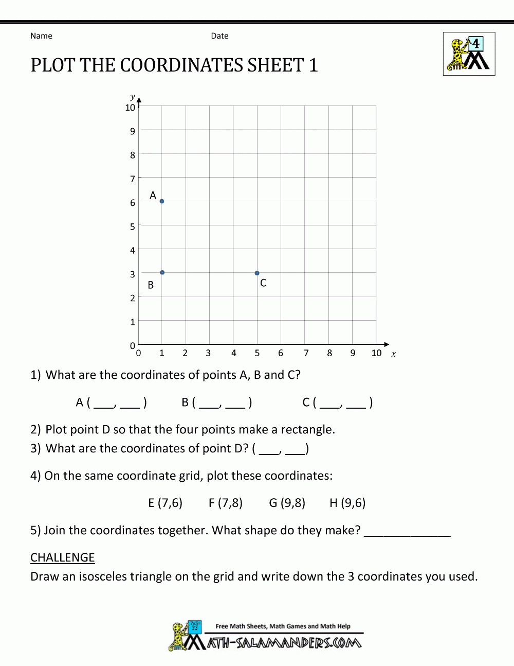 Graph Paper Coordinate Plane Worksheets Higher Level Math Free
