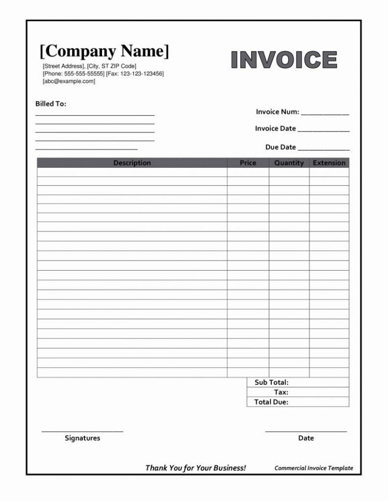 blank invoice template printable
