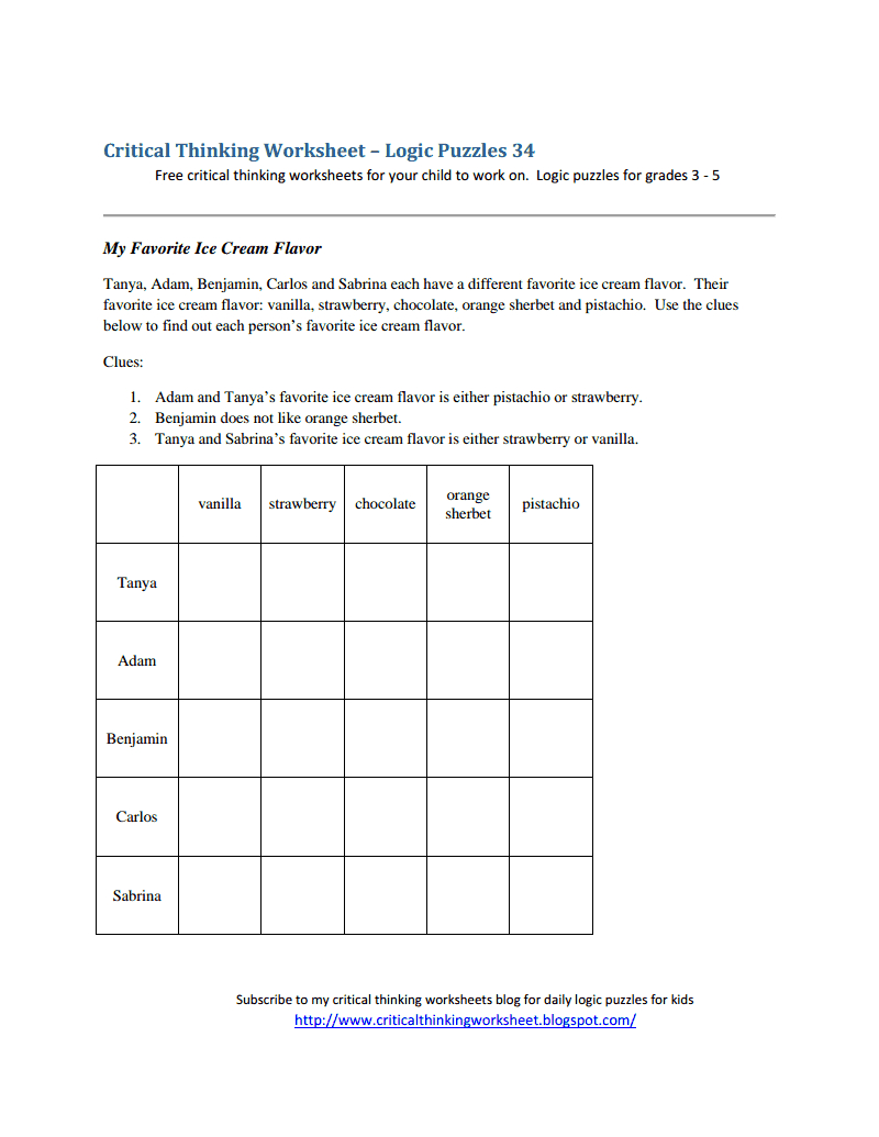 Critical Thinking Worksheet - Logic Puzzles 34.pdf - Logic Puzzles - Free Printable Critical Thinking Puzzles