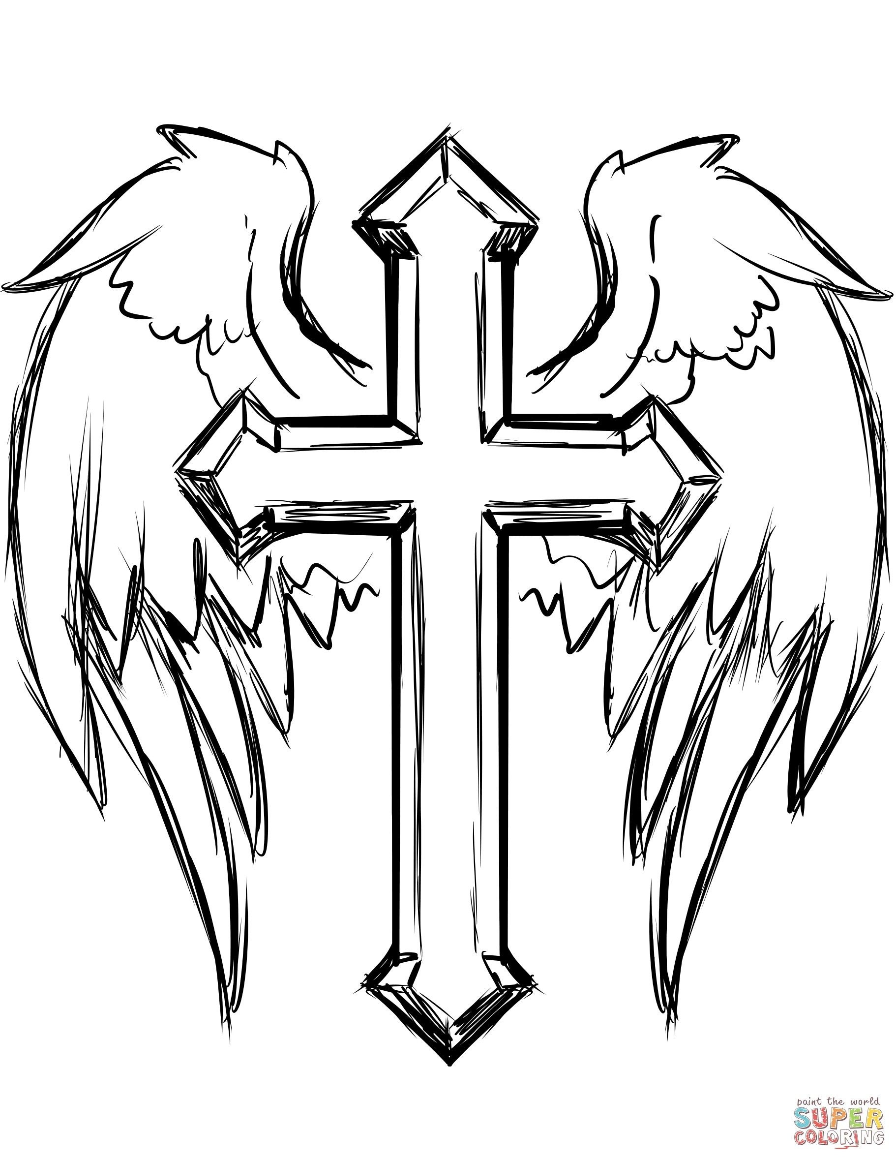 Cross Coloring Pages Fresh Cross With Wings Coloring Page | Coloring - Free Printable Cross Tattoo Designs