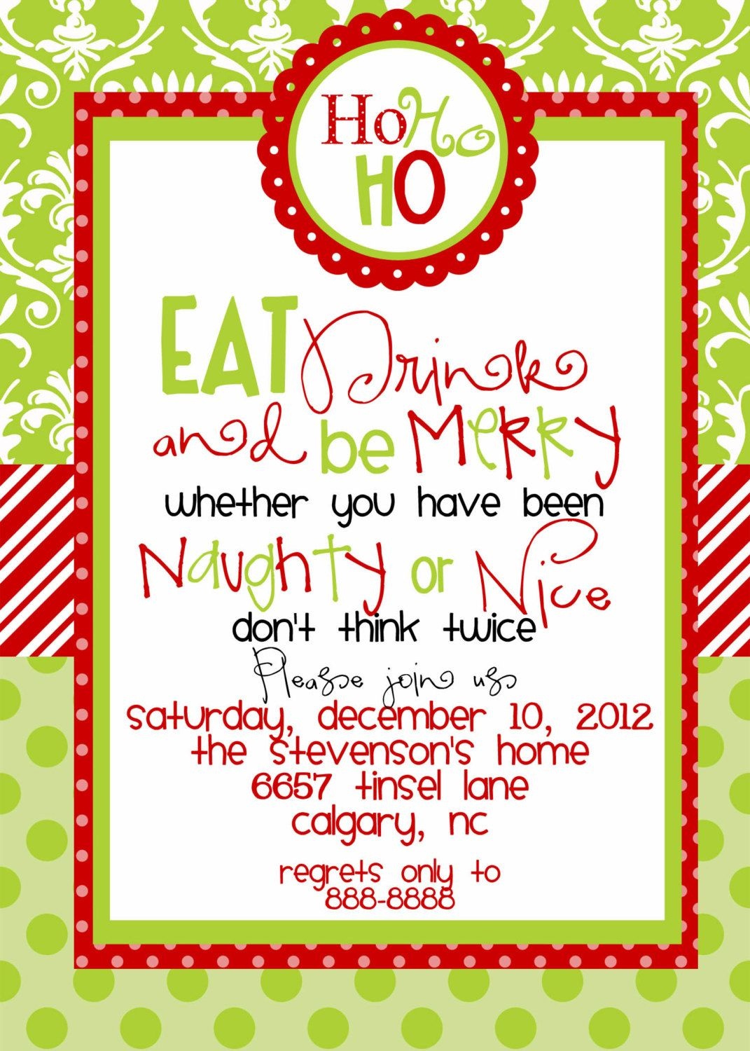 Custom Designed Christmas Party Invitations Eat Drink And Be Merry - Free Printable Personalized Christmas Invitations