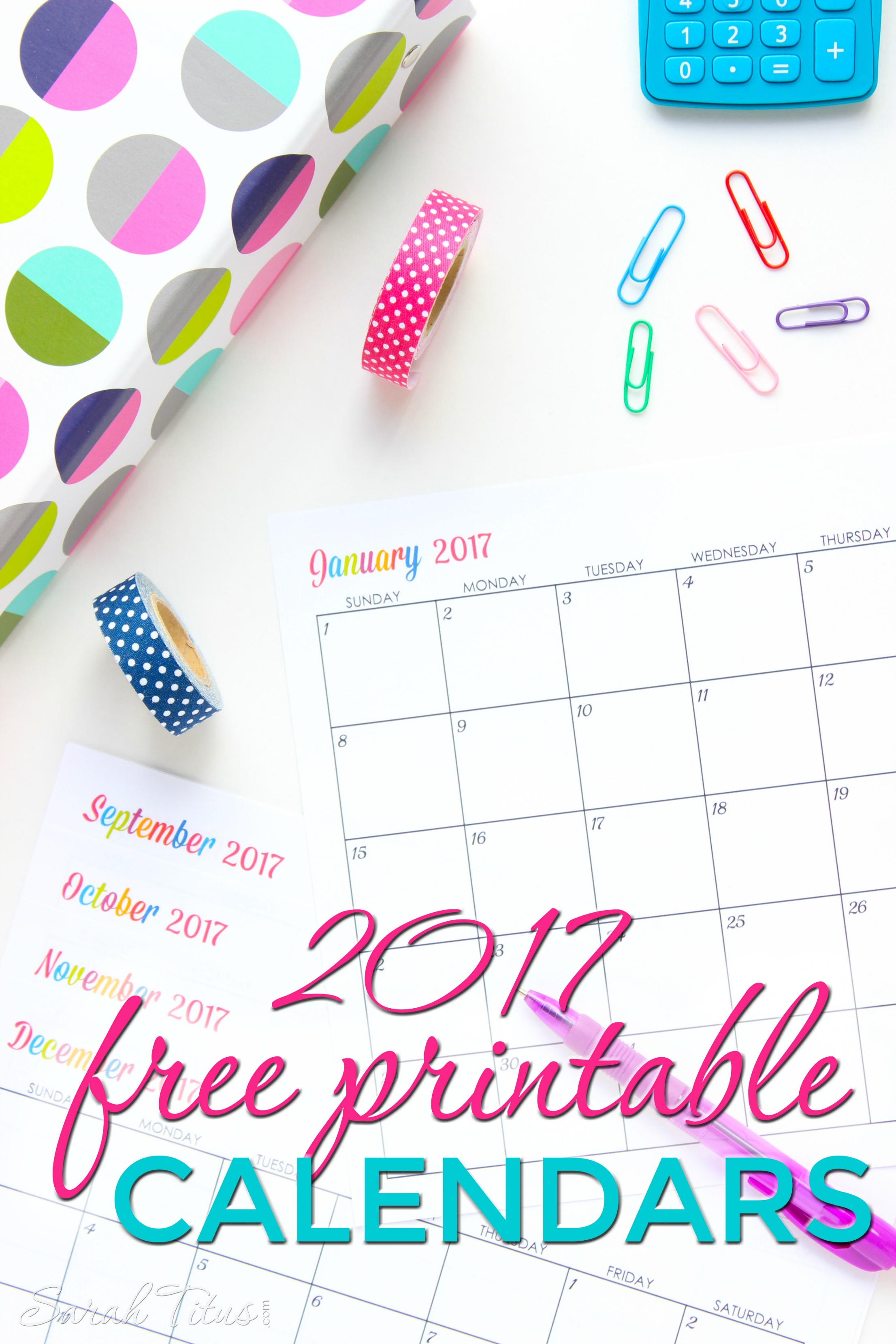 Custom Editable Free Printable 2017 Calendars - Sarah Titus - Free Printable Agenda 2017
