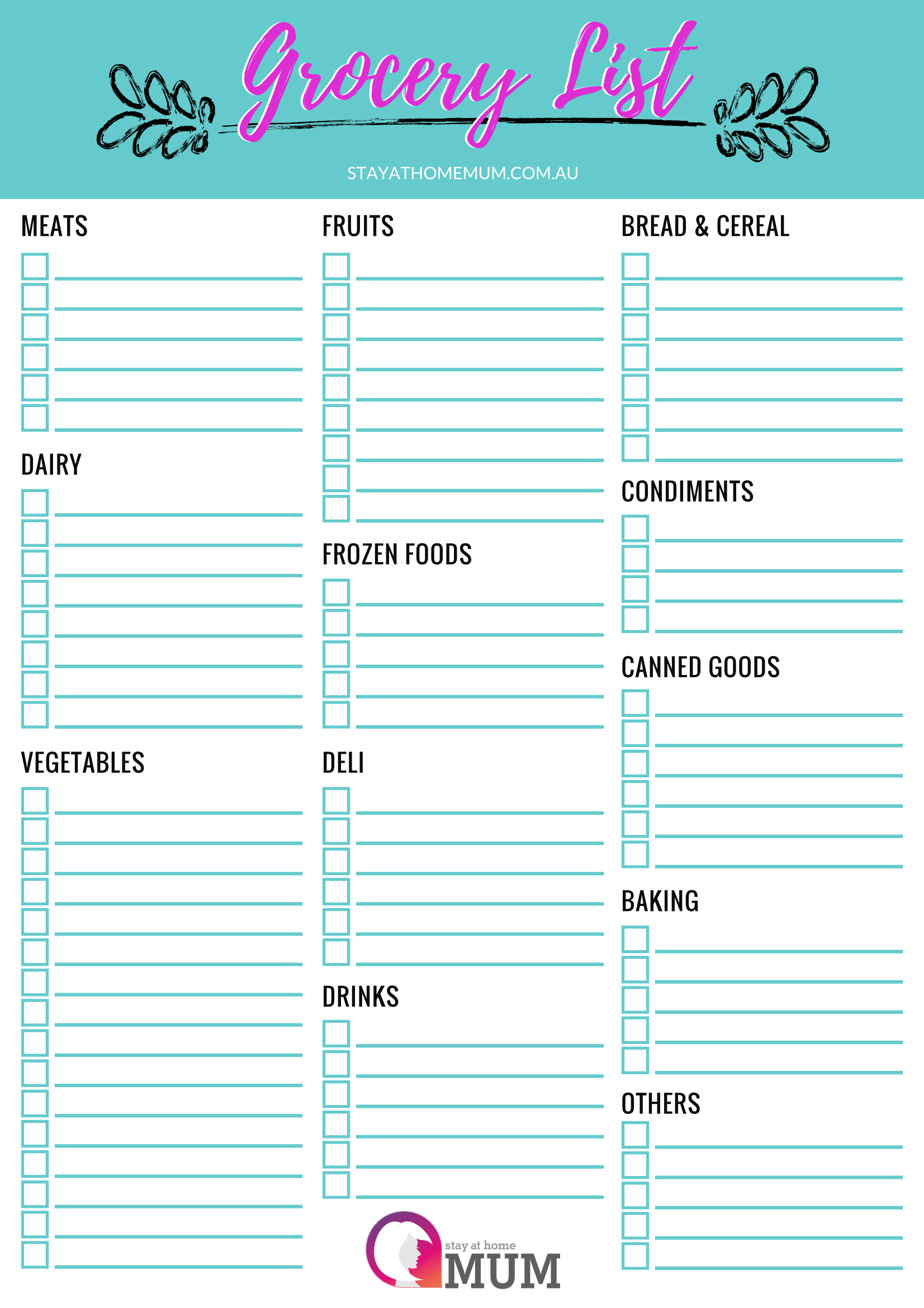Customisable Grocery Shopping List - A Free Printable - Stay At Home Mum - Free Printable Shopping List