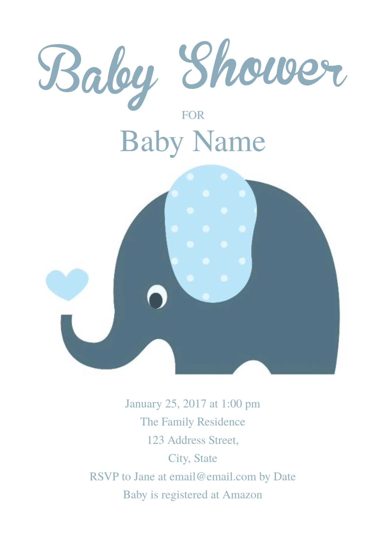 Cute Elephant Baby Shower Invitation Template | Free Invitation - Baby Invitations Printable Free