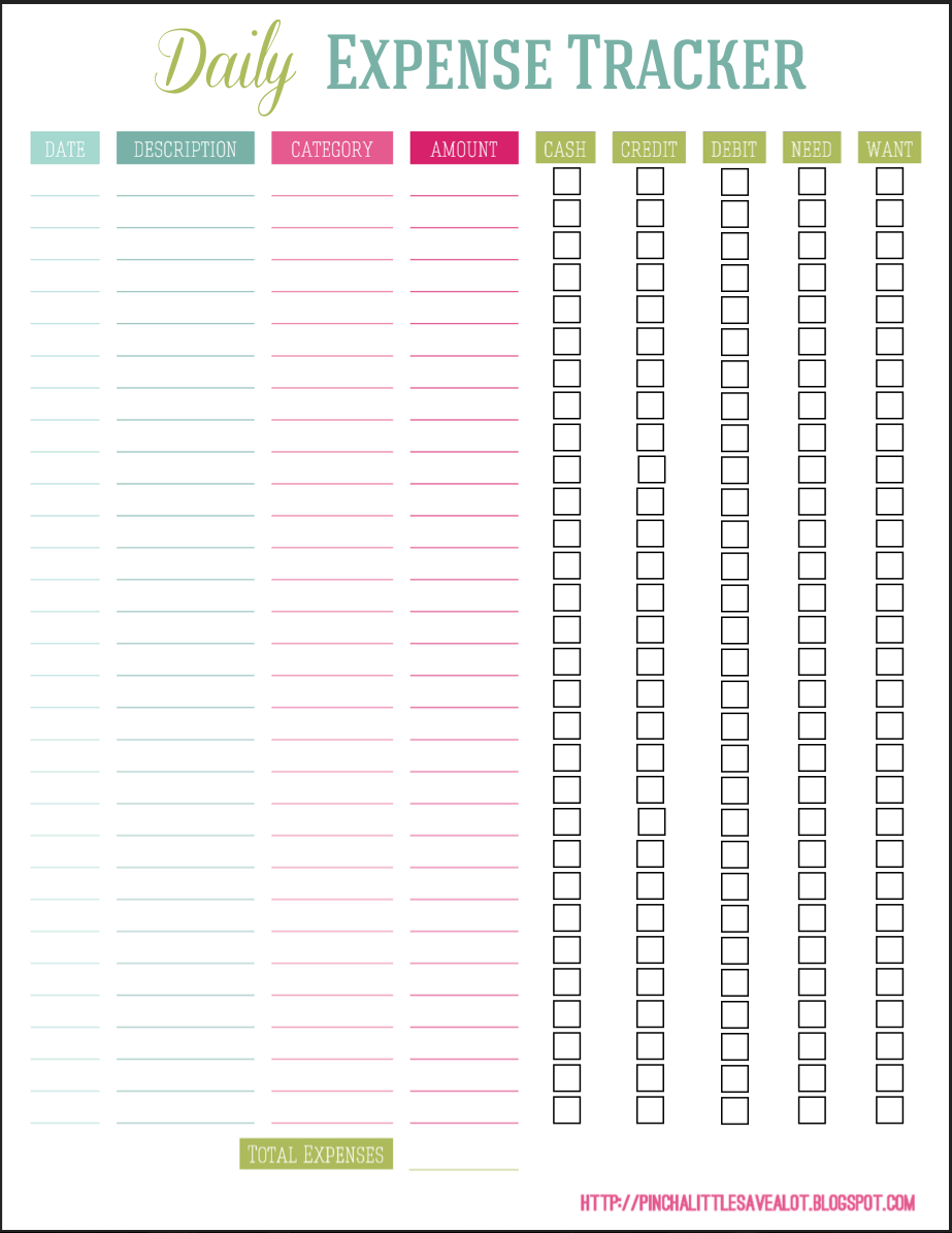 Free Printable Daily Expense Tracker Free Printable A To Z