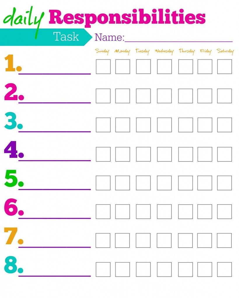 Daily Responsibilities Chart For Kids! Free Printable To Help - Free Printable Chore List For Teenager
