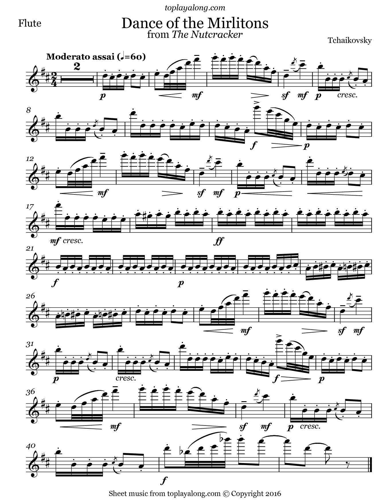 Dance Of The Mirlitons From The Nutcracker – Toplayalong - Free Printable Flute Sheet Music