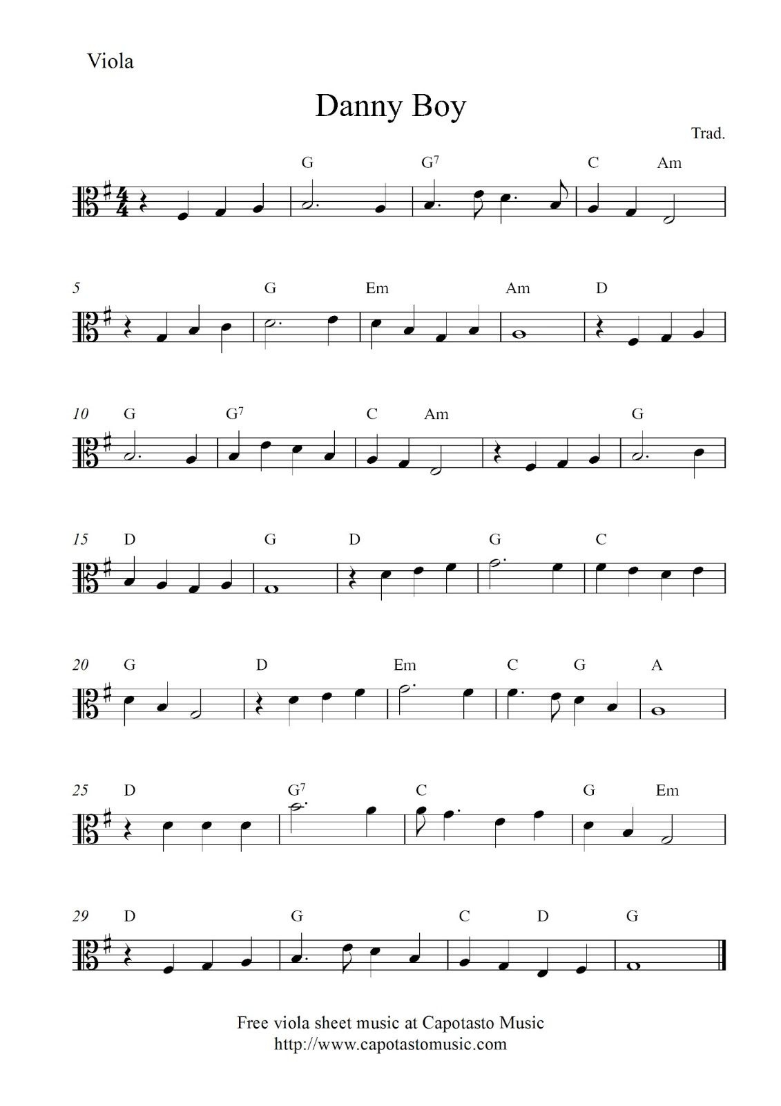 Danny Boy | Mandolin Charts, Lessons, Songs | Viola Sheet Music - Viola Sheet Music Free Printable