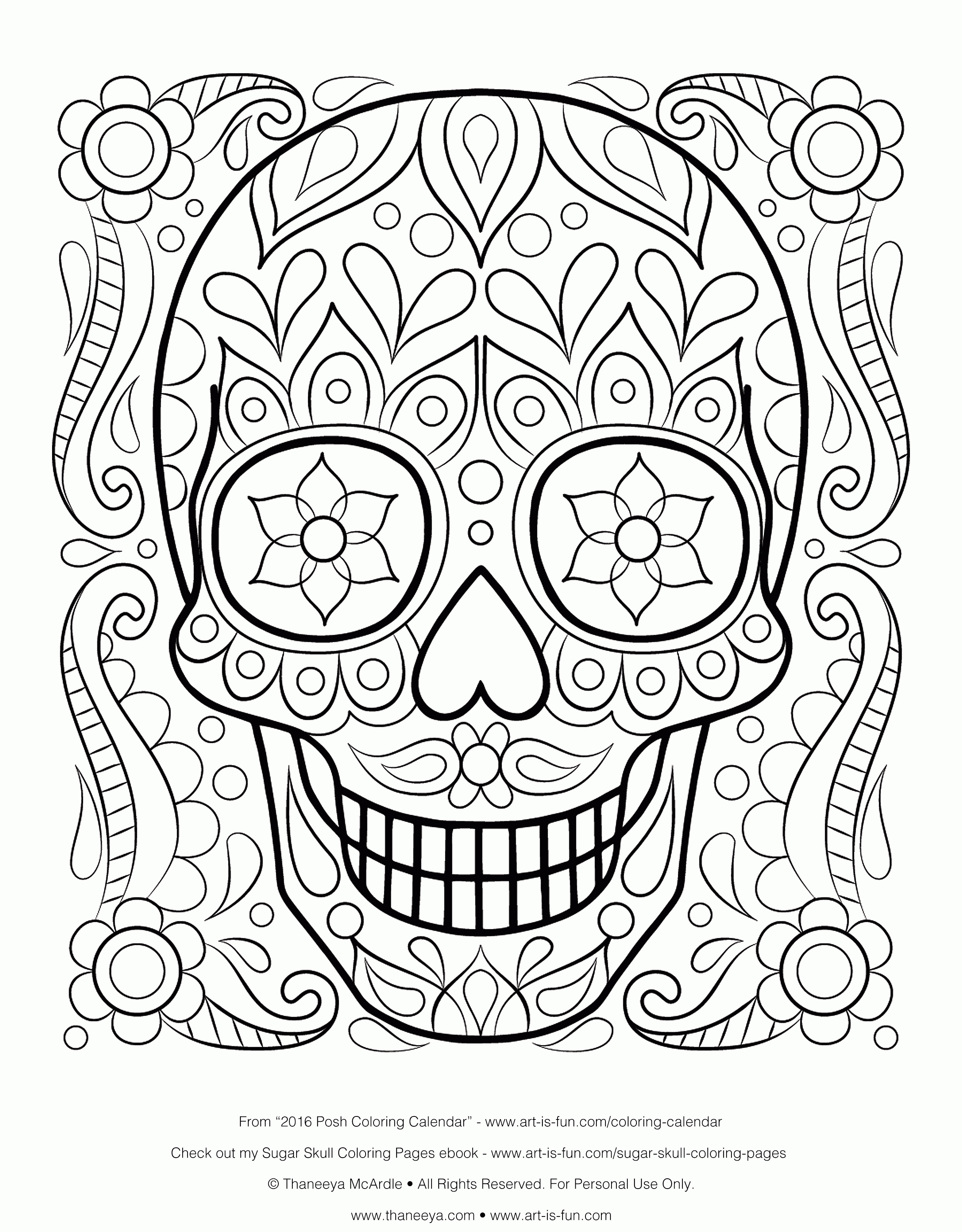 Day Of The Dead Coloring Pages - Free Sugar Skull Coloring Page - Free Printable Day Of The Dead Coloring Pages