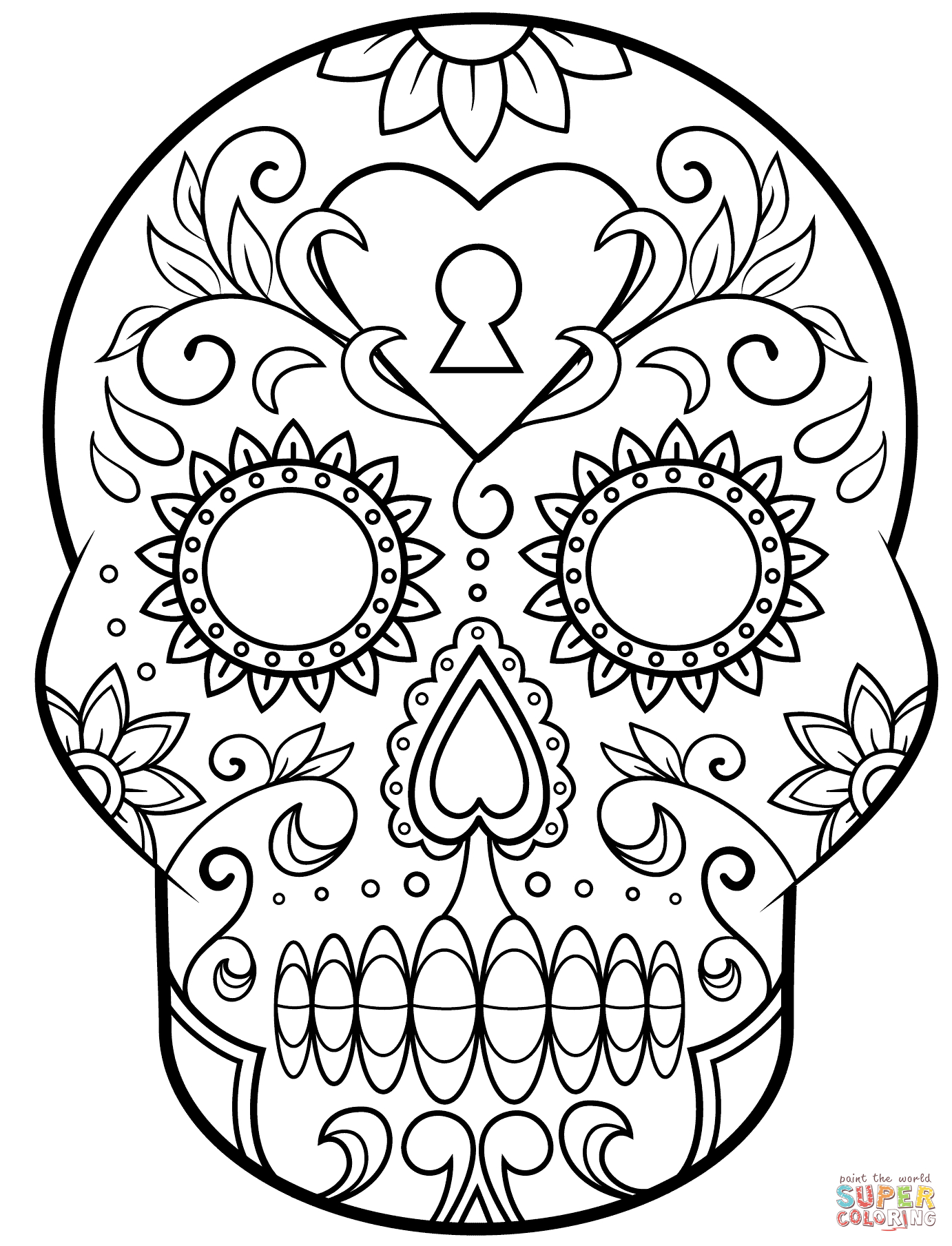 Day Of The Dead Sugar Skull Coloring Page | Free Printable - Free Printable Day Of The Dead Coloring Pages