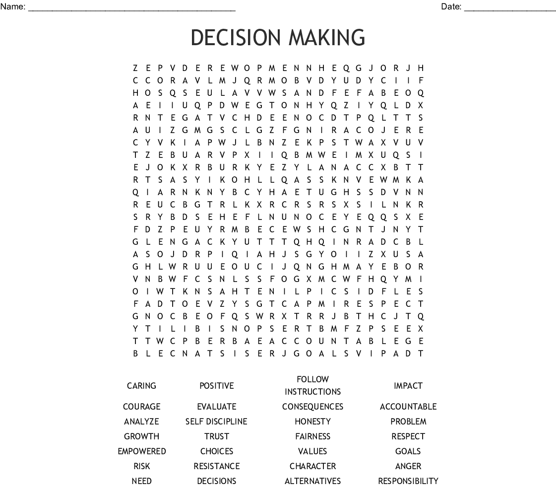 Decision Making Word Search - Wordmint - Create A Wordsearch Puzzle For Free Printable