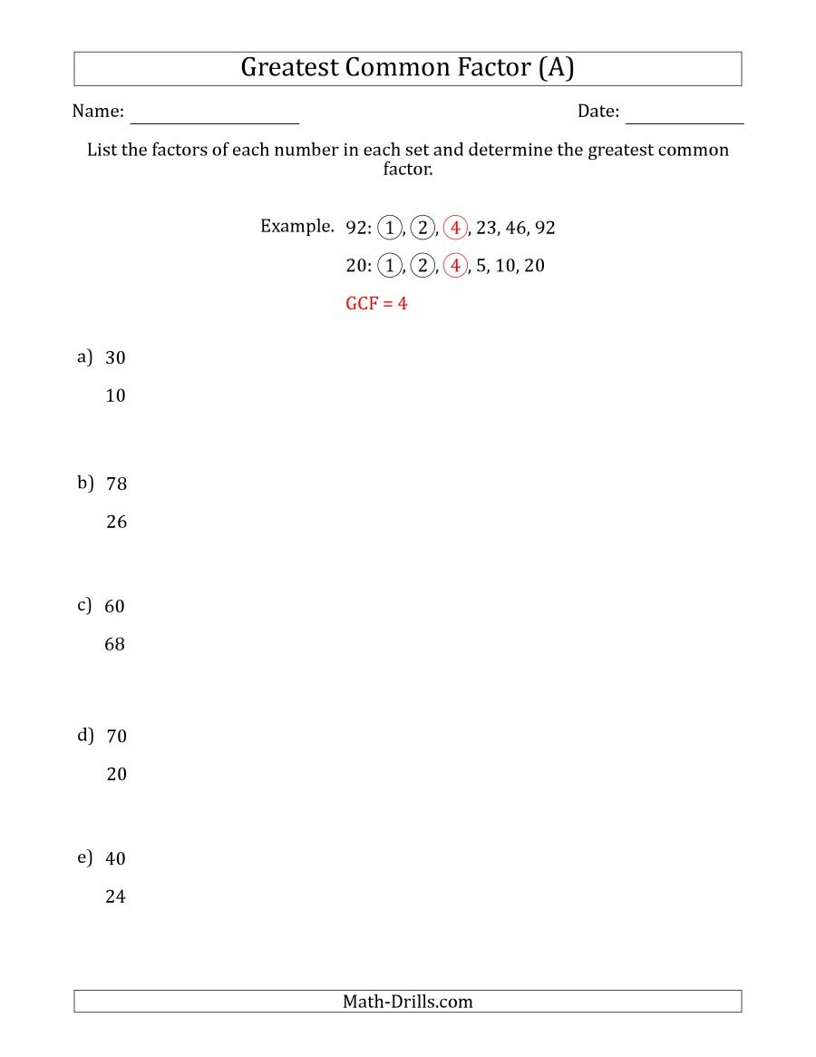 Determining Greatest Common Factors Of Sets Of Two Numbers From 4 To