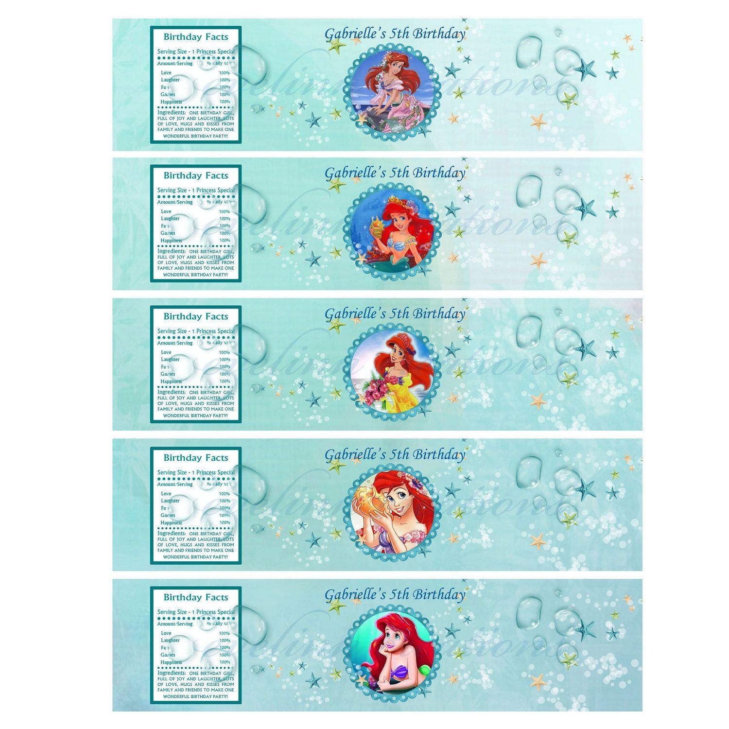 Disney Ariel The Little Mermaid Water Bottle Labels Printable - Free Printable Little Mermaid Water Bottle Labels