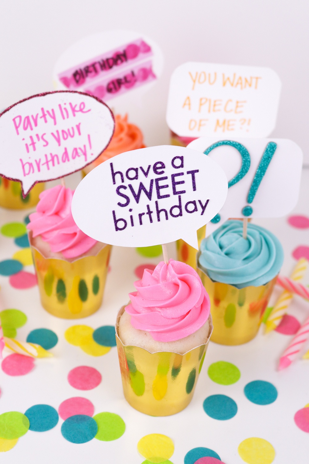 Diy Quote Bubble Cupcake Toppers + Free Printable! | Club Crafted - Free Printable Happy Birthday Cake Topper