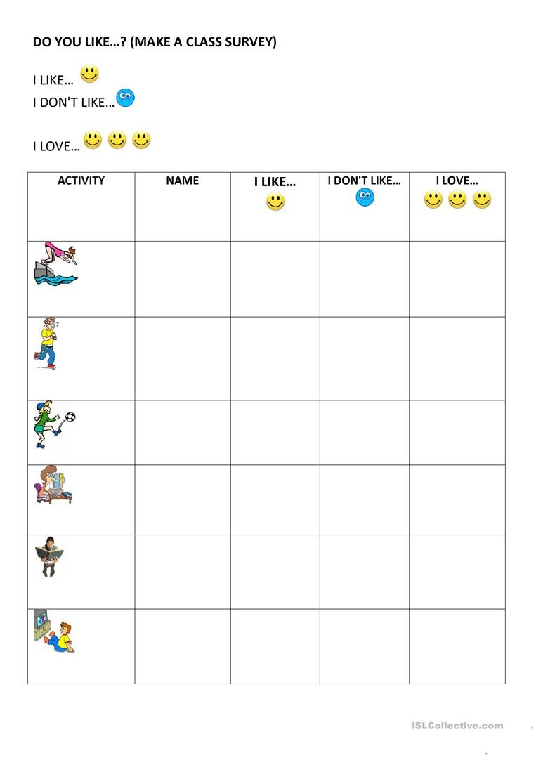 Do You Like Class Survey Worksheet Free Esl Printable Make A 