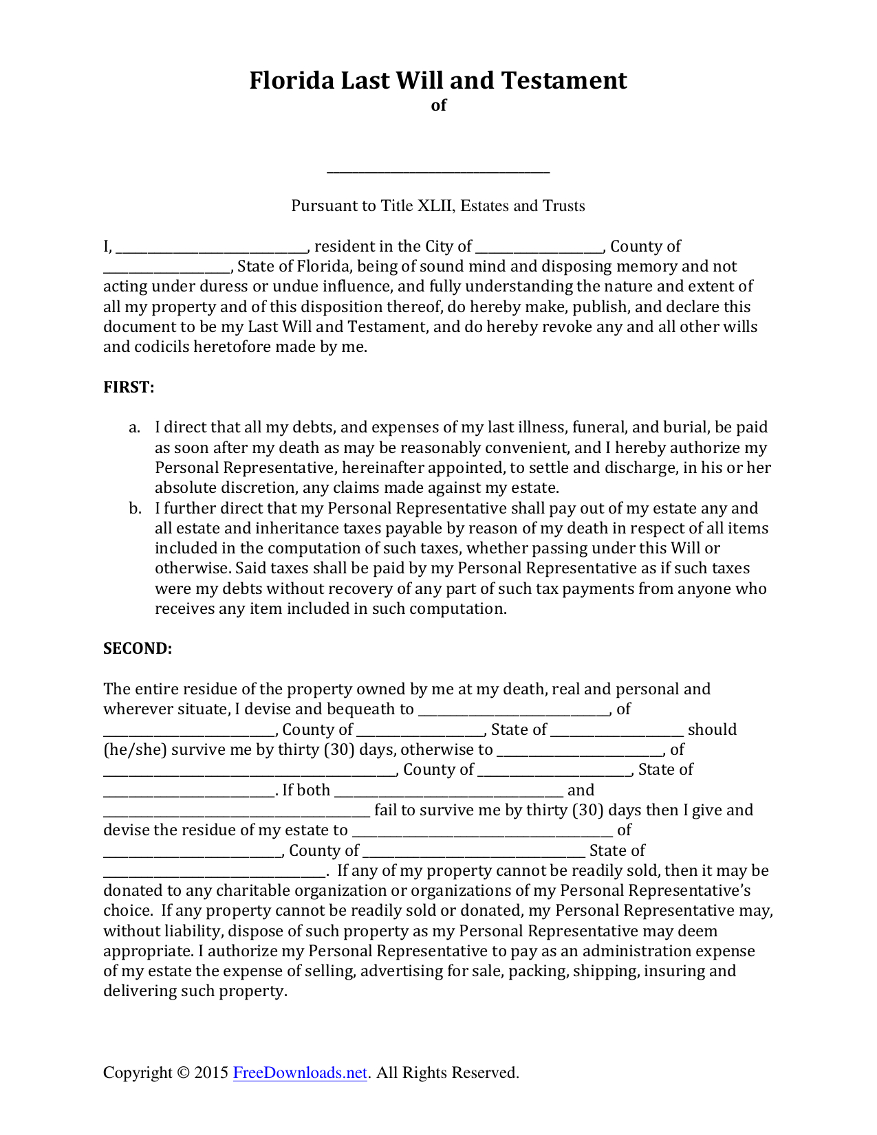 Download Florida Last Will And Testament Form | Pdf | Rtf | Word - Free Printable Florida Last Will And Testament Form
