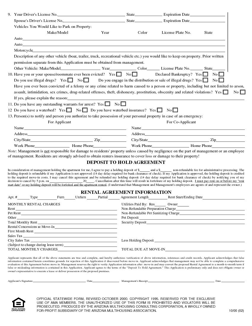 Download Free Arizona Rental Application Form - Printable Lease - Free Printable Rental Application Form