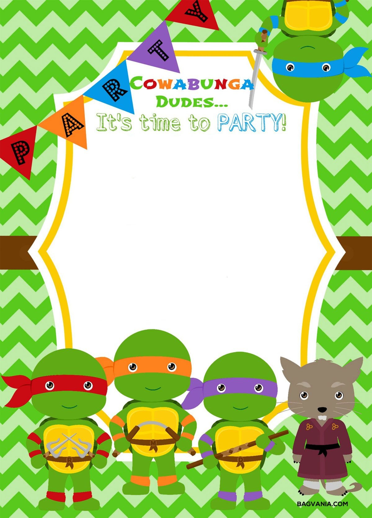 Download Now Free Printable Ninja Turtle Birthday Party Invitations - Free Printable Ninja Turtle Birthday Banner