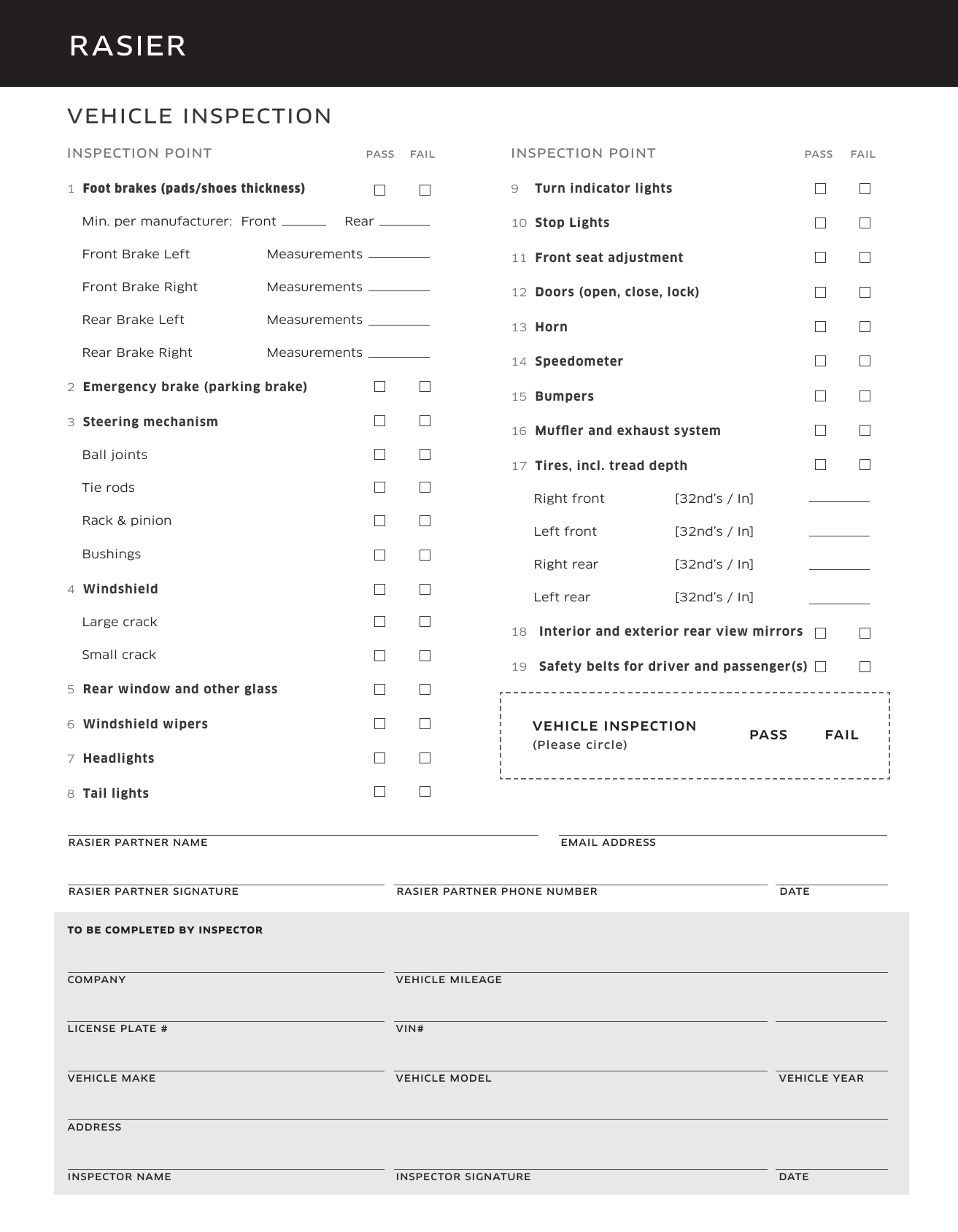 Download Vehicle Inspection Checklist Template Excel Pdf Rtf 