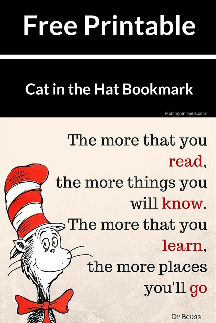 Download Your Free Printable Cat In The Hat Bookmark. | Printables - Free Printable Cat In The Hat Pictures