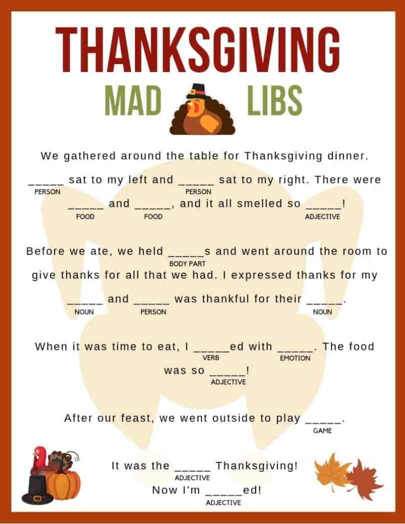 Free Printable Thanksgiving Mad Libs Free Printable A To Z