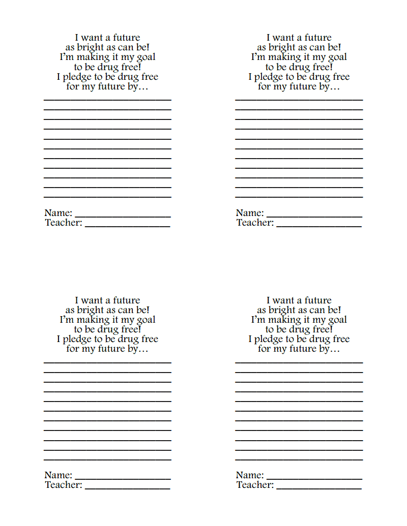 Free Printable Drug Free Pledge Cards Free Printable A To Z