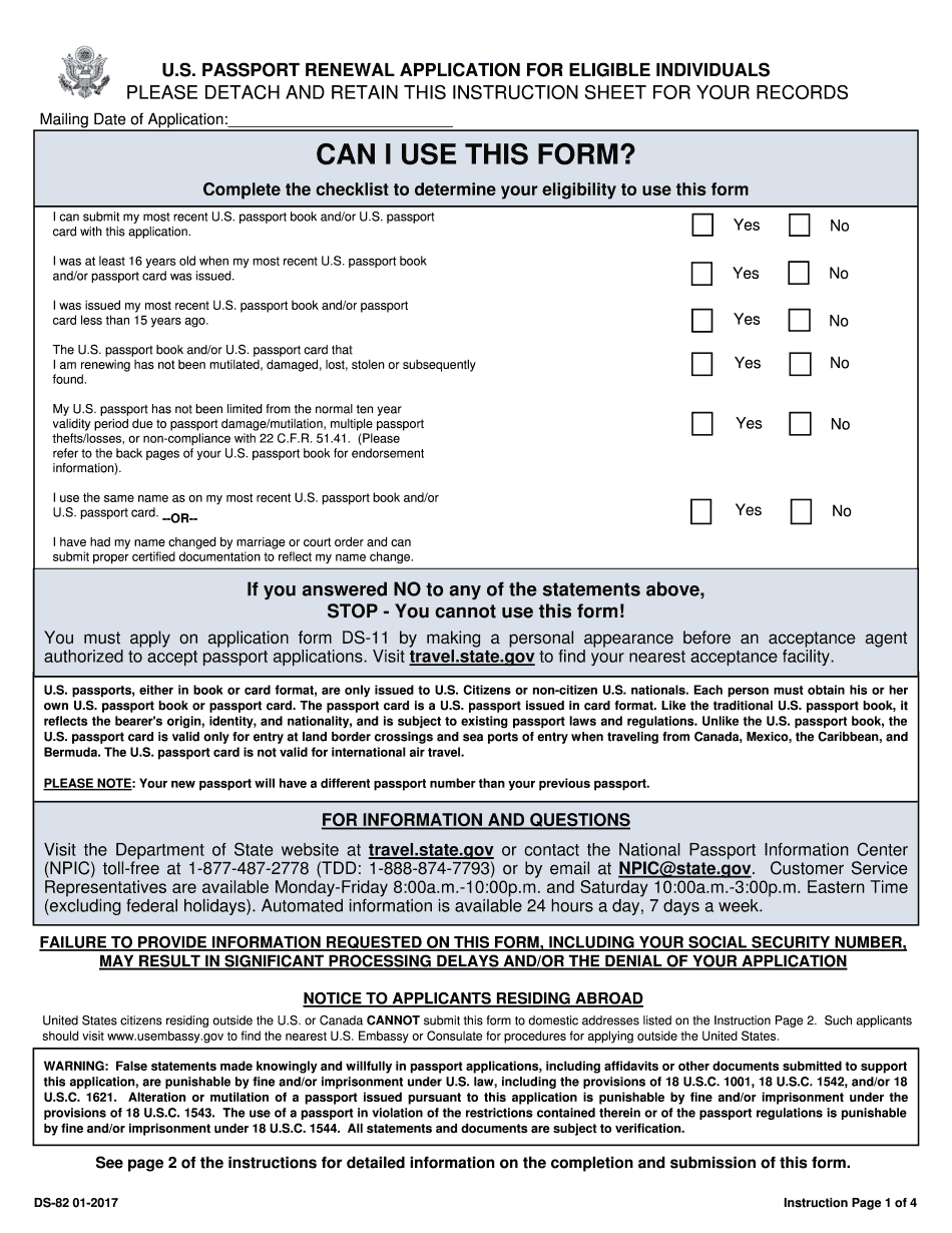 Ds-82 Form 2017 - 2019 - Printable &amp;amp; Fillable Us Passport Renewal - Free Printable Ds 11