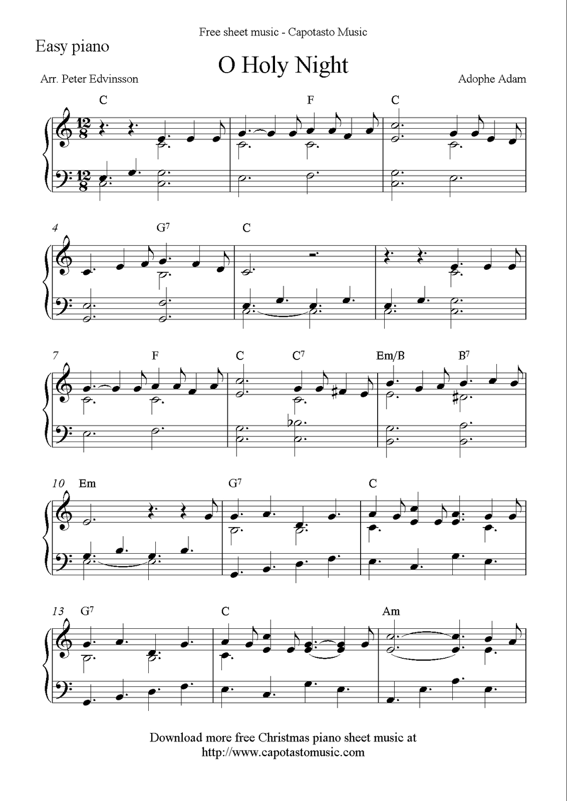 Easy Piano Solo Arrangementpeter Edvinsson Of The Christmas - Free Printable Sheet Music For Piano Beginners Popular Songs