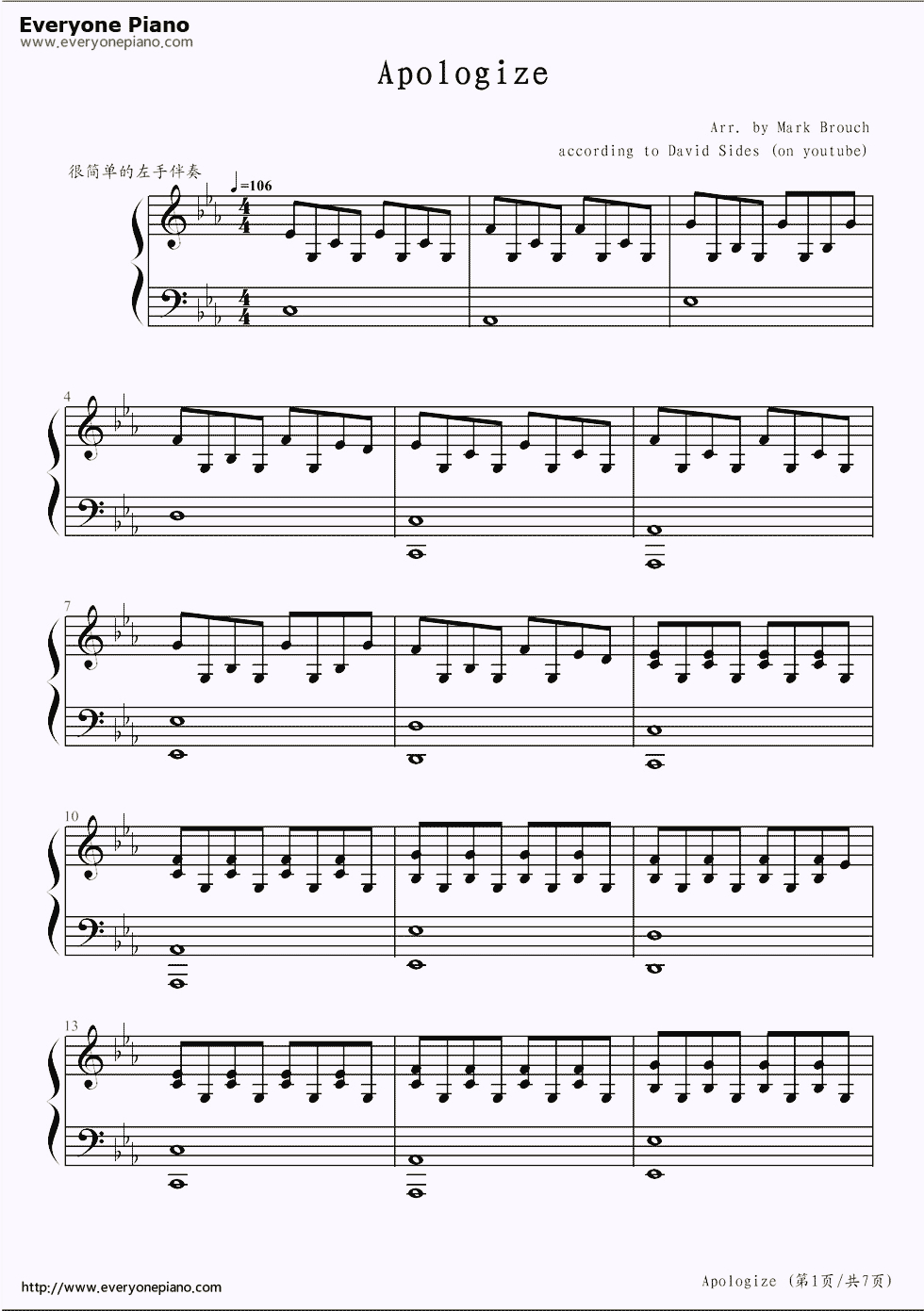 Easy Verson Of Apologizeone Republic | How To Play Piano | Piano - Apologize Piano Sheet Music Free Printable