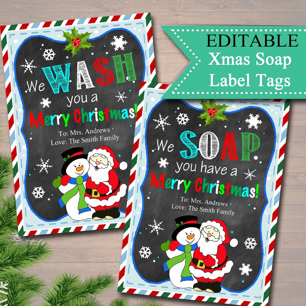 Editable Christmas Soap Tags Printable Holiday Soap Labels | Etsy - We Wash You A Merry Christmas Free Printable