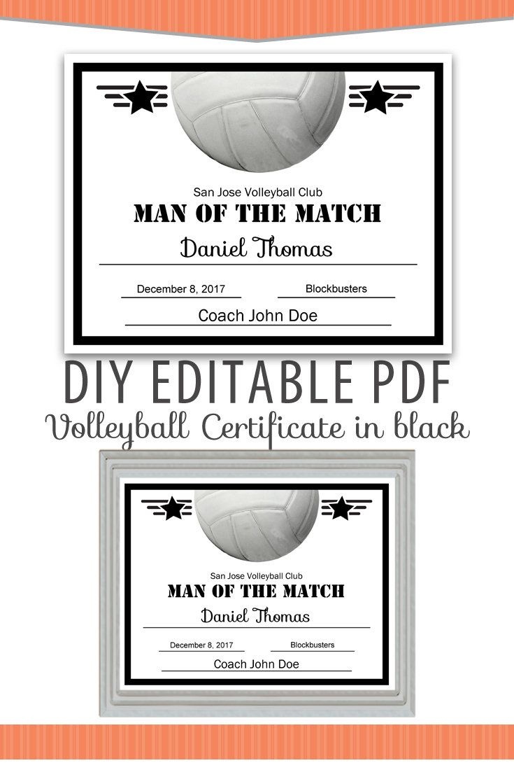 Editable Pdf Sports Team Volleyball Certificate Diy Award Template - Free Printable Softball Certificates